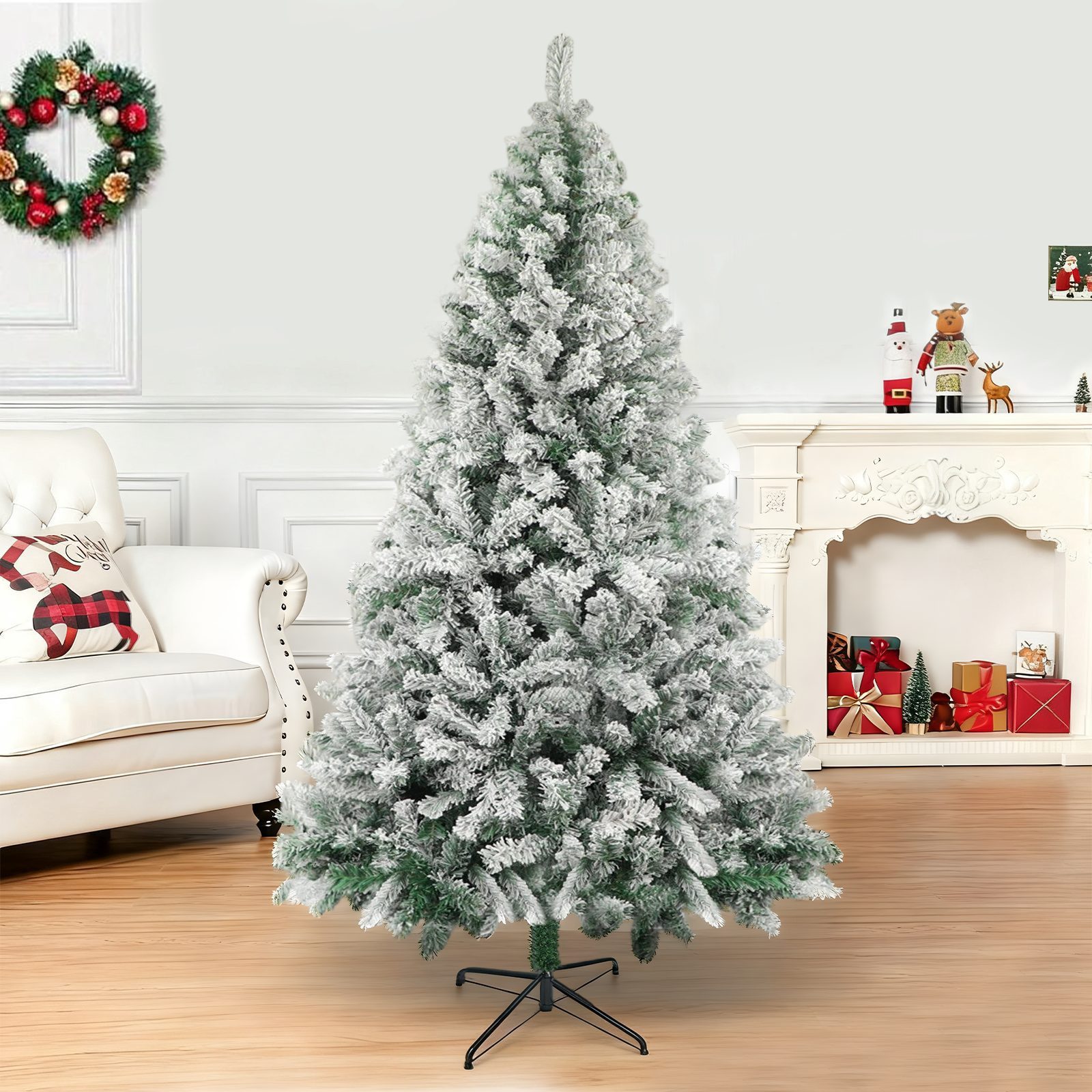 Nettlife Künstlicher Weihnachtsbaum 210 cm mit Schnee stabilem Metallständer Tannenbaum PVC, für eine festliche Raumwirkung, Christbaum Künstlich