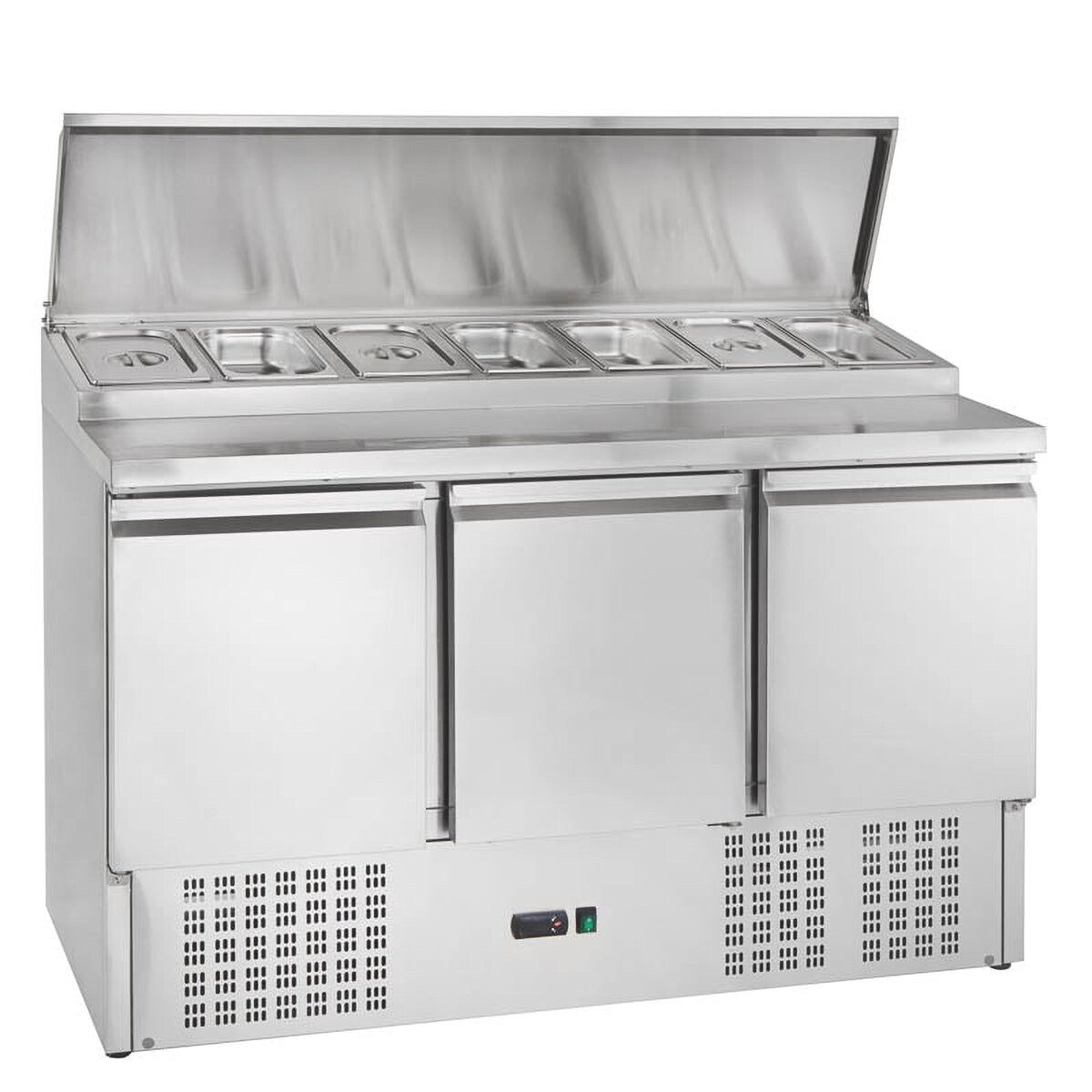 GastroHero Dönergrill Belegstation ECO 1365 Kühltisch 3 Türen 7x GN 1/3 392L Edelstahl, 450 W