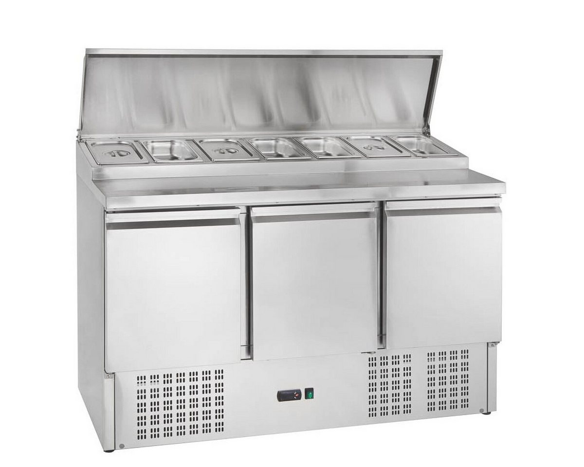 GastroHero Dönergrill Belegstation ECO 1365 Kühltisch 3 Türen 7x GN 1/3 392L Edelstahl, 450 W, Digitale Temperaturanzeige, höhenverstellbare Füße, hygienische Ecken