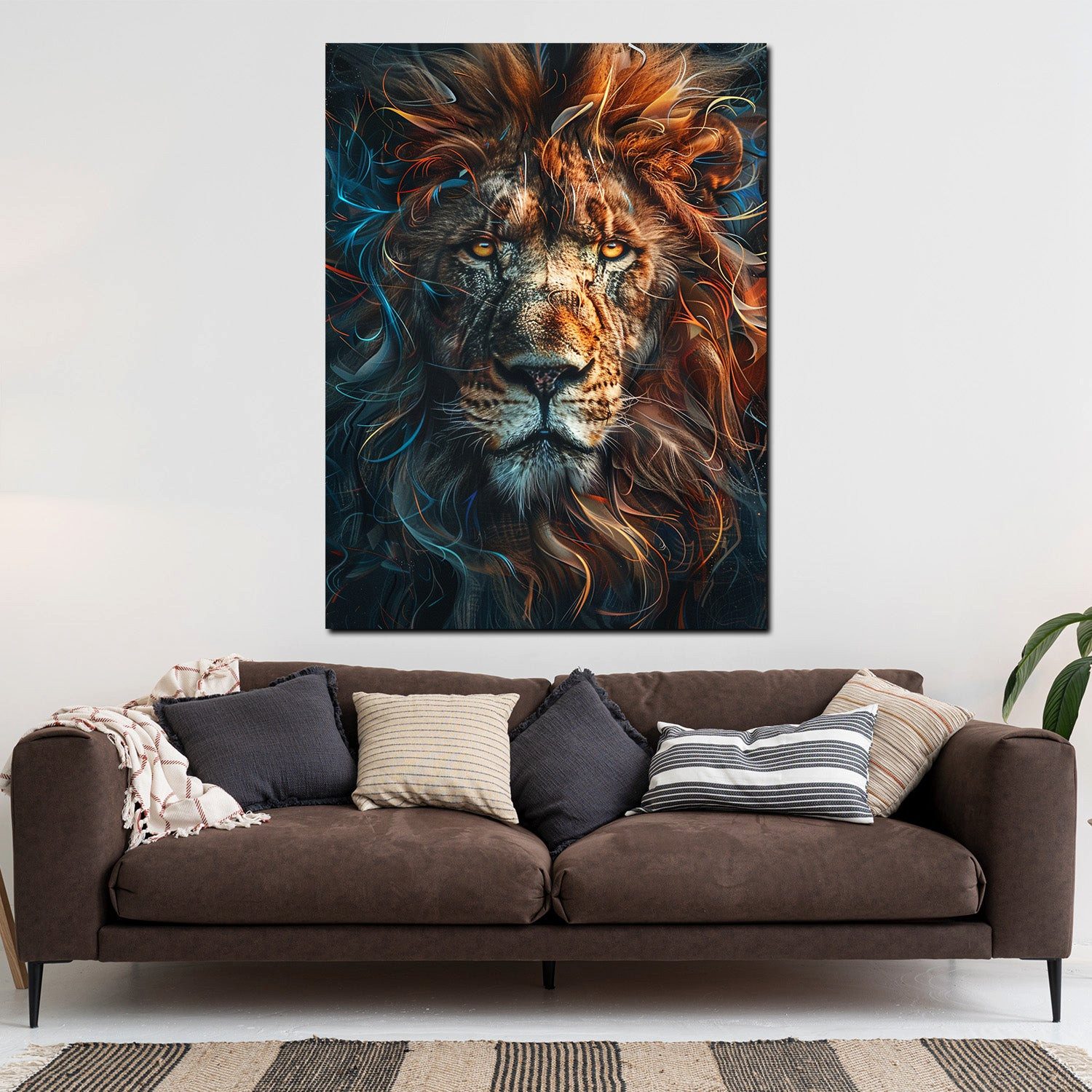 Artedinoi Leinwandbild Kraftvoller Löwenkopf mit leuchtender Mähne Leinwandbild Wandbild XL D, Löwenkopf mit leuchtender Mähne