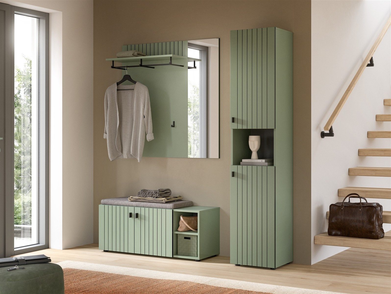 freiraum Garderoben-Set Station, in Smoke Green - 161x192x37cm (BxHxT)