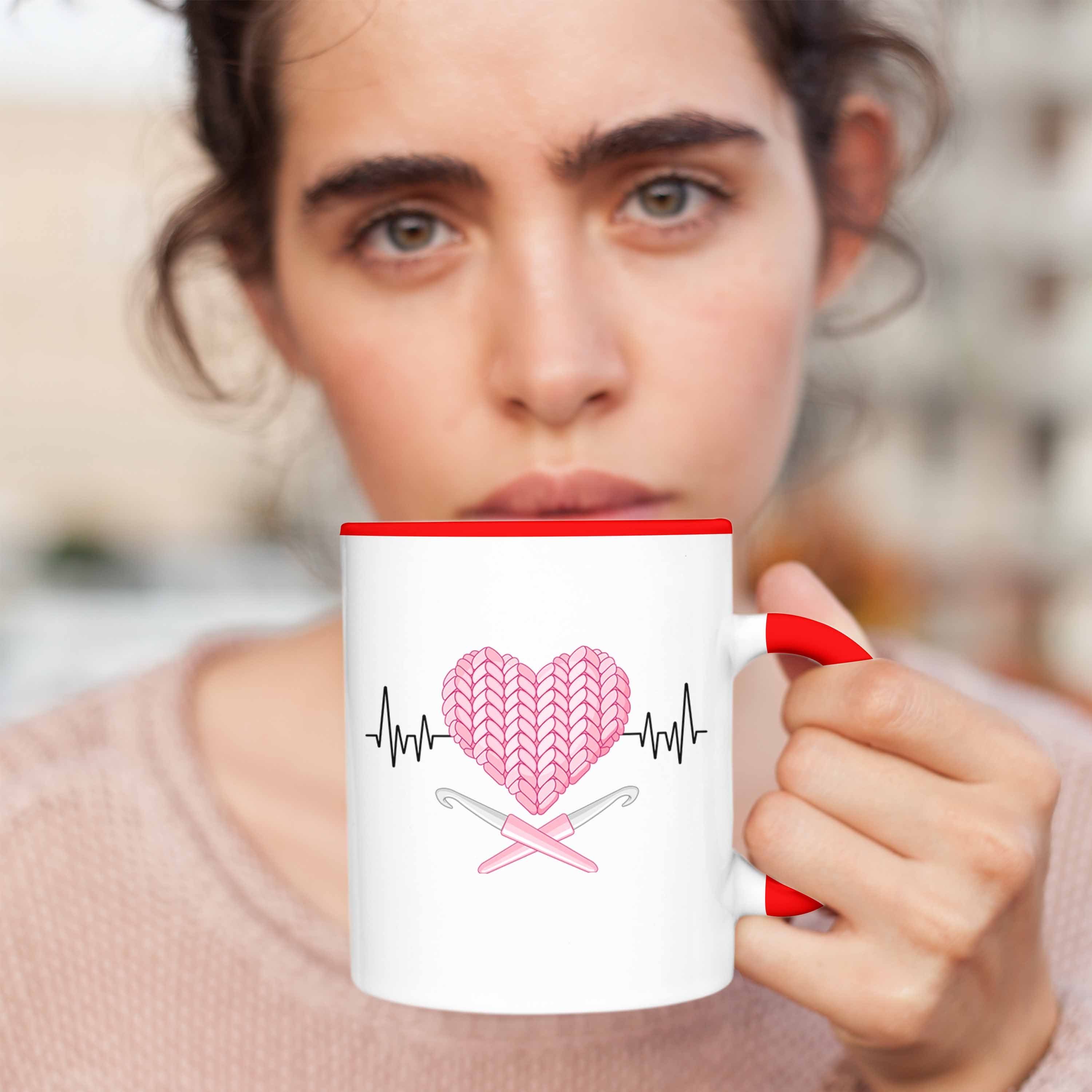 Trendation Tasse Trendation Mutter Herzschlag Häkeln Tasse Stricken Oma für - Geschenk Rot