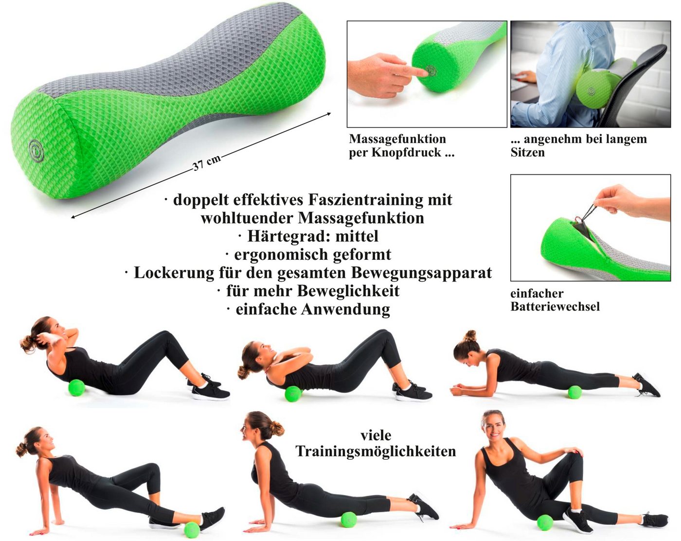 Maximex Massagerolle Faszienrolle mit Vibrationsmassage Maße Ø: 10 cm x H: 37 cm (1-tlg)