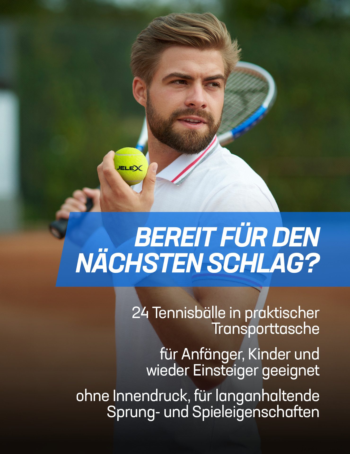 JELEX Tennisball JELEX Tennisbälle Set 24 Stück inkl. Tasche (24-St., inklusive einer Tasche mit Reißverschluss), für Anfänger, Kinder und Einsteiger geeignet