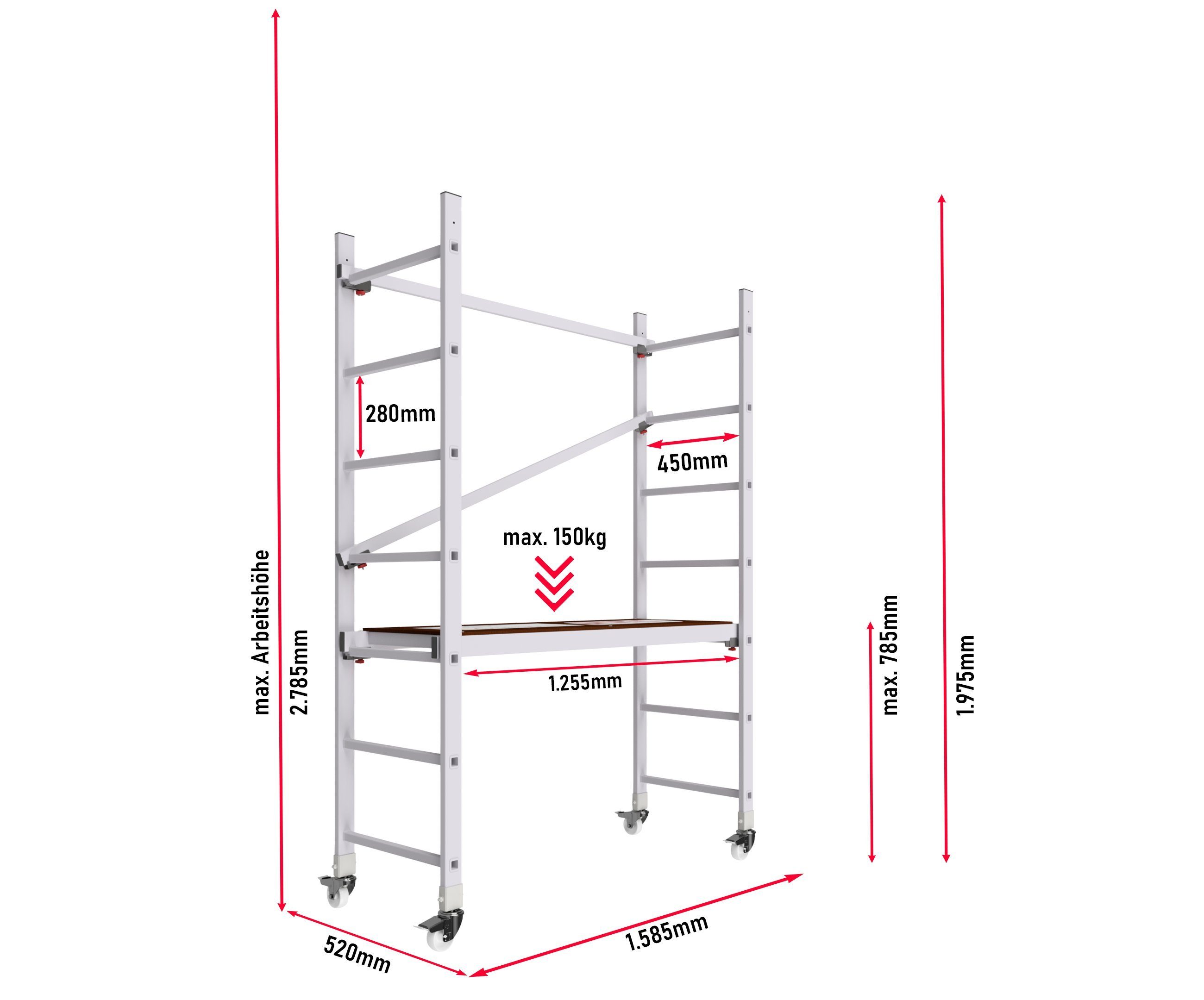 ALTEC Aluminium Mobile Scaffold AluCombine 1.0 - 300, Ladder Scaffold with 4x Casters