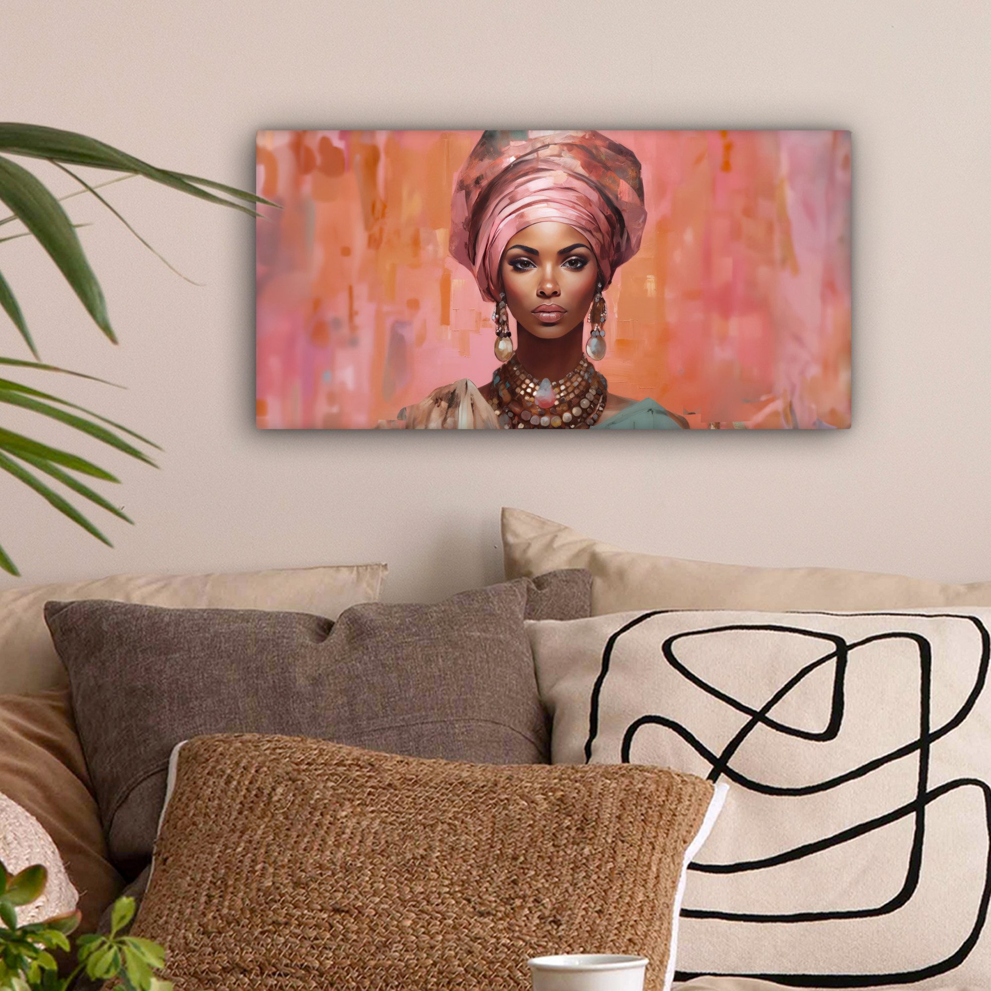 OneMillionCanvasses® Leinwandbild Panorama Kunst - Frau - Rosa - Schmuck - günstig online kaufen