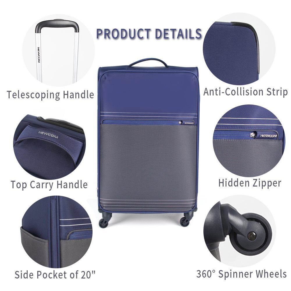 Blau NEWCOM Gepäckset NEWCOM 20-24-28-Zoll-Koffer Handgepäckkoffer erweiterbarer 3-teiliger