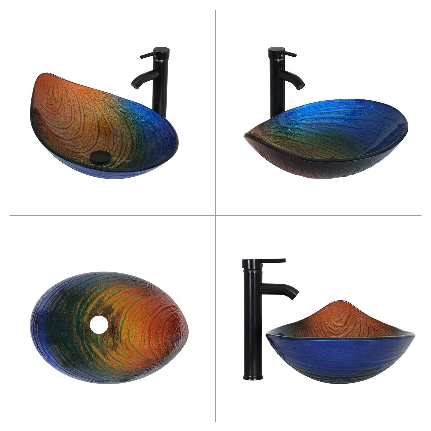 Puluomis Aufsatzwaschbecken Waschbecken Set mit Wasserhahn und Ablaufgarnit günstig online kaufen