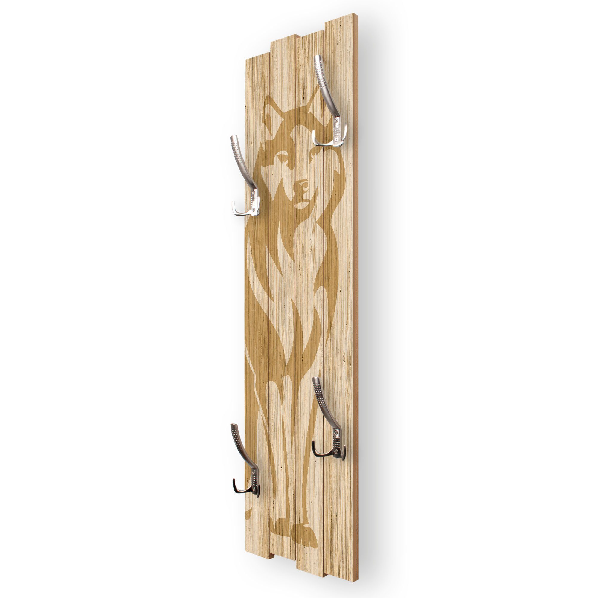 Kreative Feder Wandgarderobe Wand-Garderobe „Wolf“ aus Holz, Shabby-Chic; ca. 100 x 30 cm; mit 4 Haken; außergewöhnlich, modern