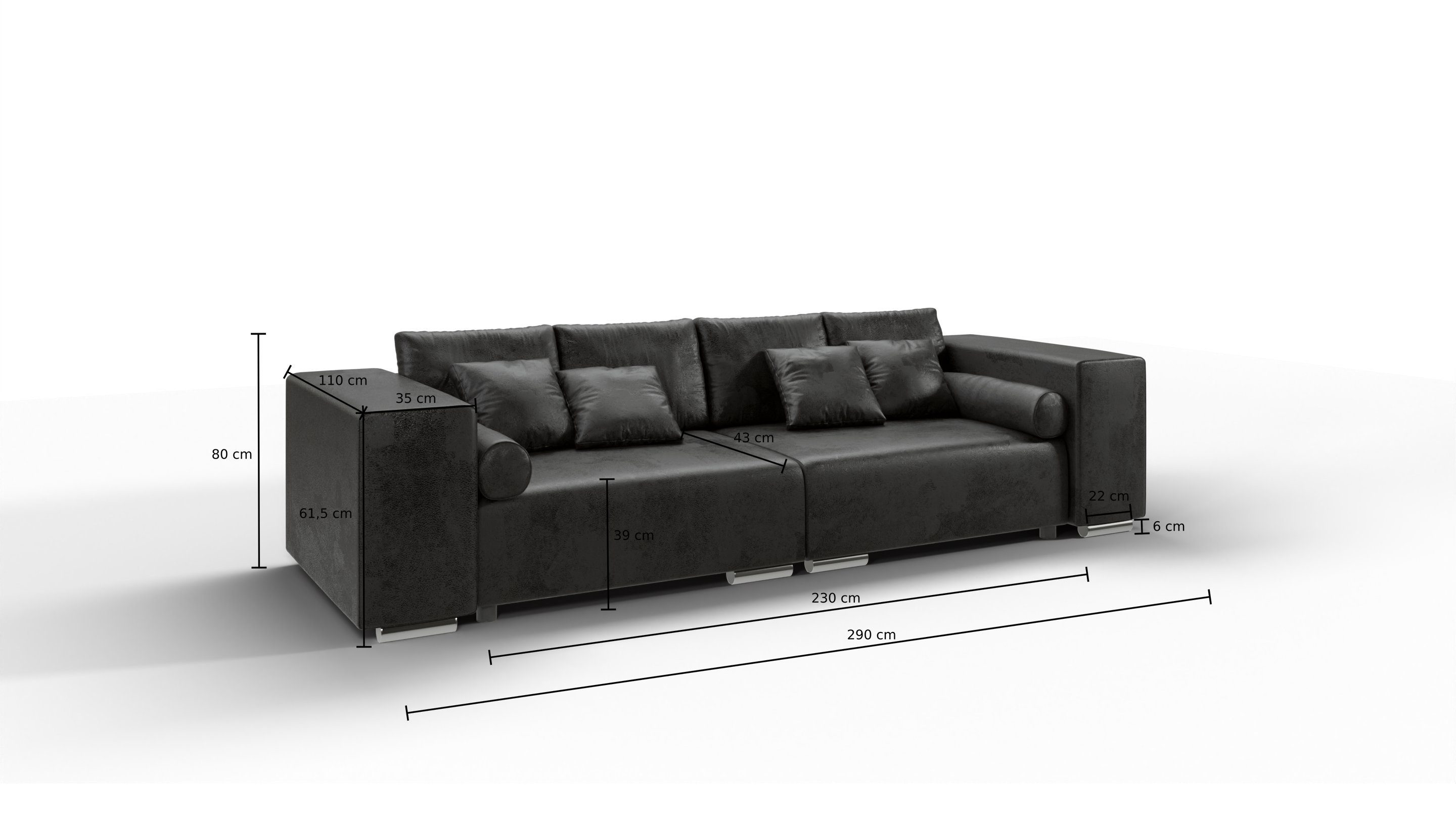 Anthrazit mit Wellenfederung Big-Sofa S-Style mit Schlaffunktion, 5-Sitzer Möbel Amaru