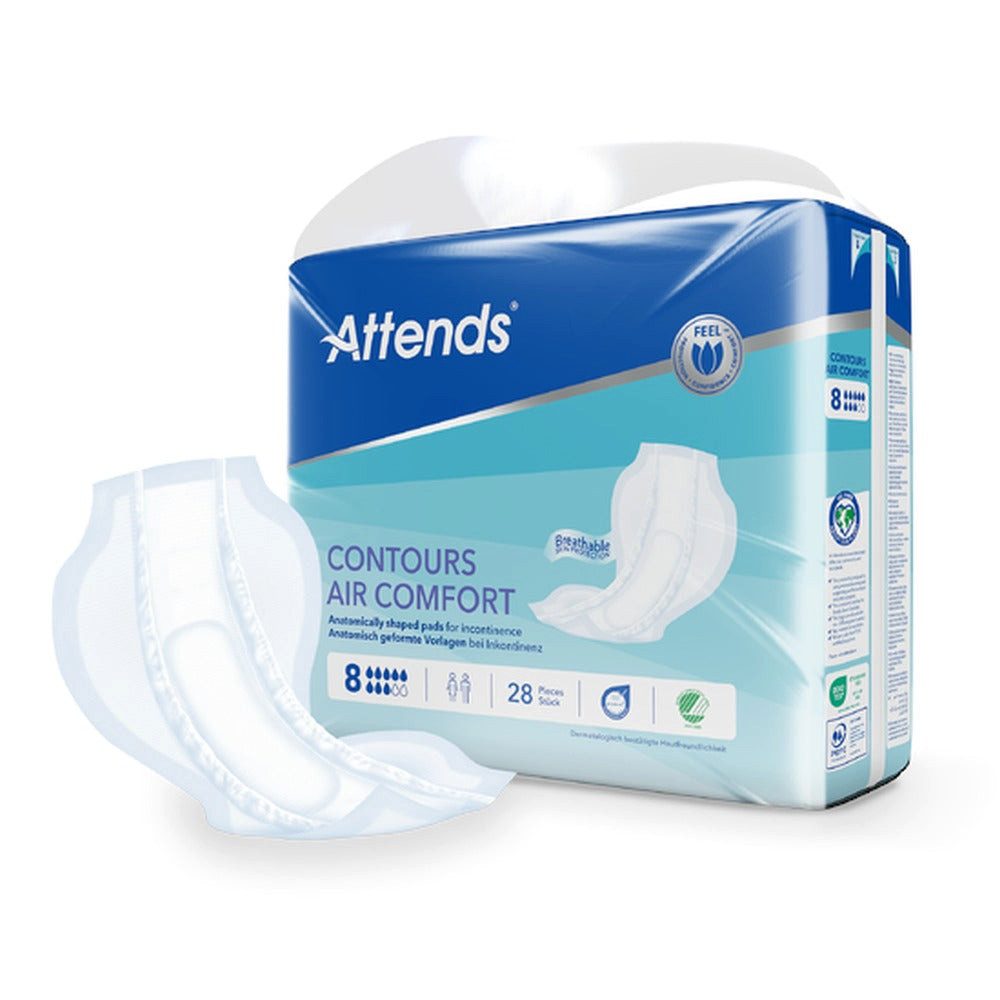 Attends GmbH Inkontinenz-Einlage Attends Contours Air Comfort 8, 8 von 10, 112-St., Saugstärke 8/10, 64,5 x 19 cm, Air Comfort, für Fixierhose