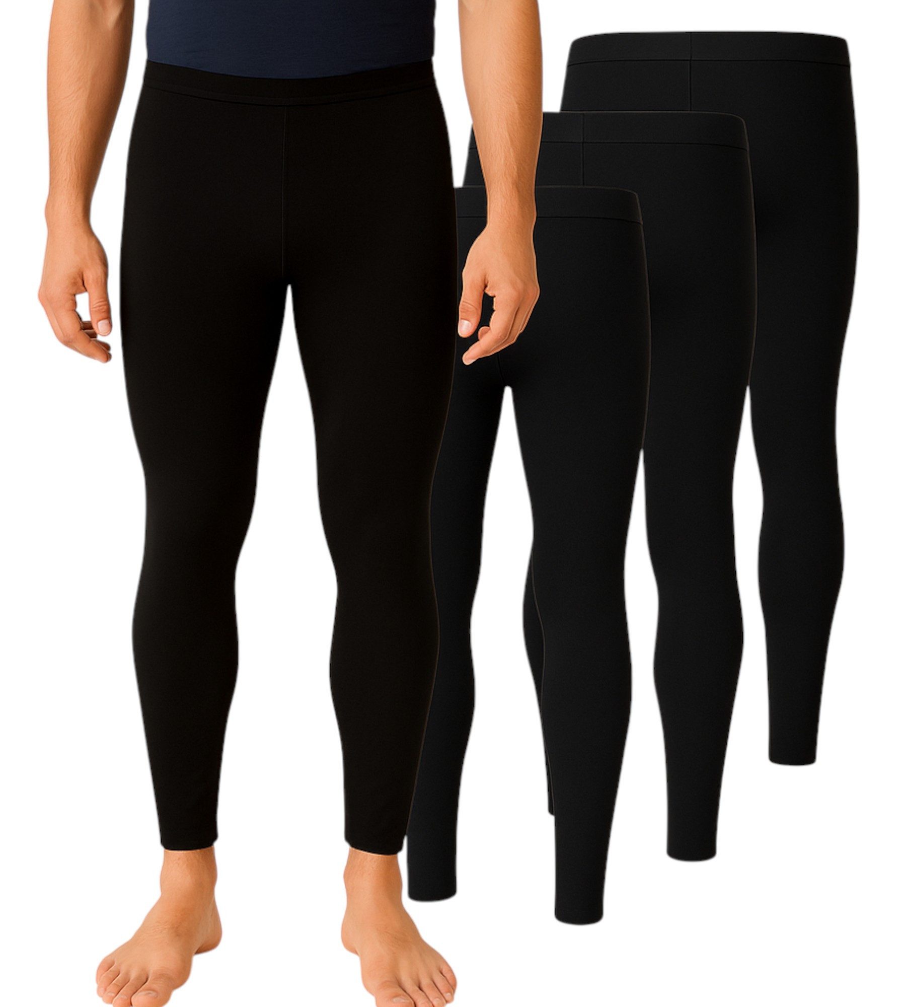 fashionshowcase Thermoleggings Herren 3er Pack gefütterte lange Unterhose Winter, Schwarz, elastisch (Set, 3er Pack) Elastischer Bund für angenehmen Sitz