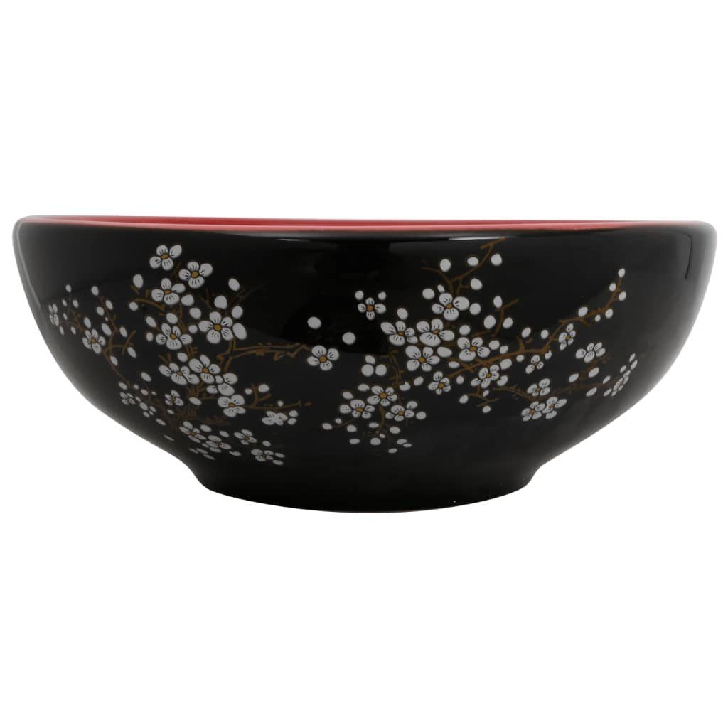 vidaXL Waschbecken Aufsatzwaschbecken Schwarz und Rot Rund Ø41x14 cm Keramik