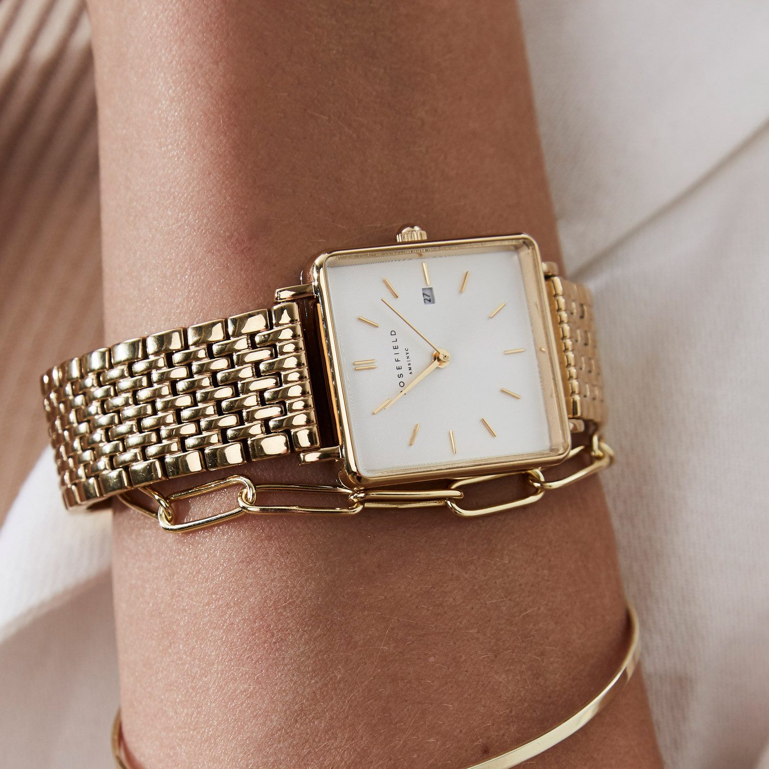 ROSEFIELD Quarzuhr Damen-Rechteckig Goldfarben günstig online kaufen