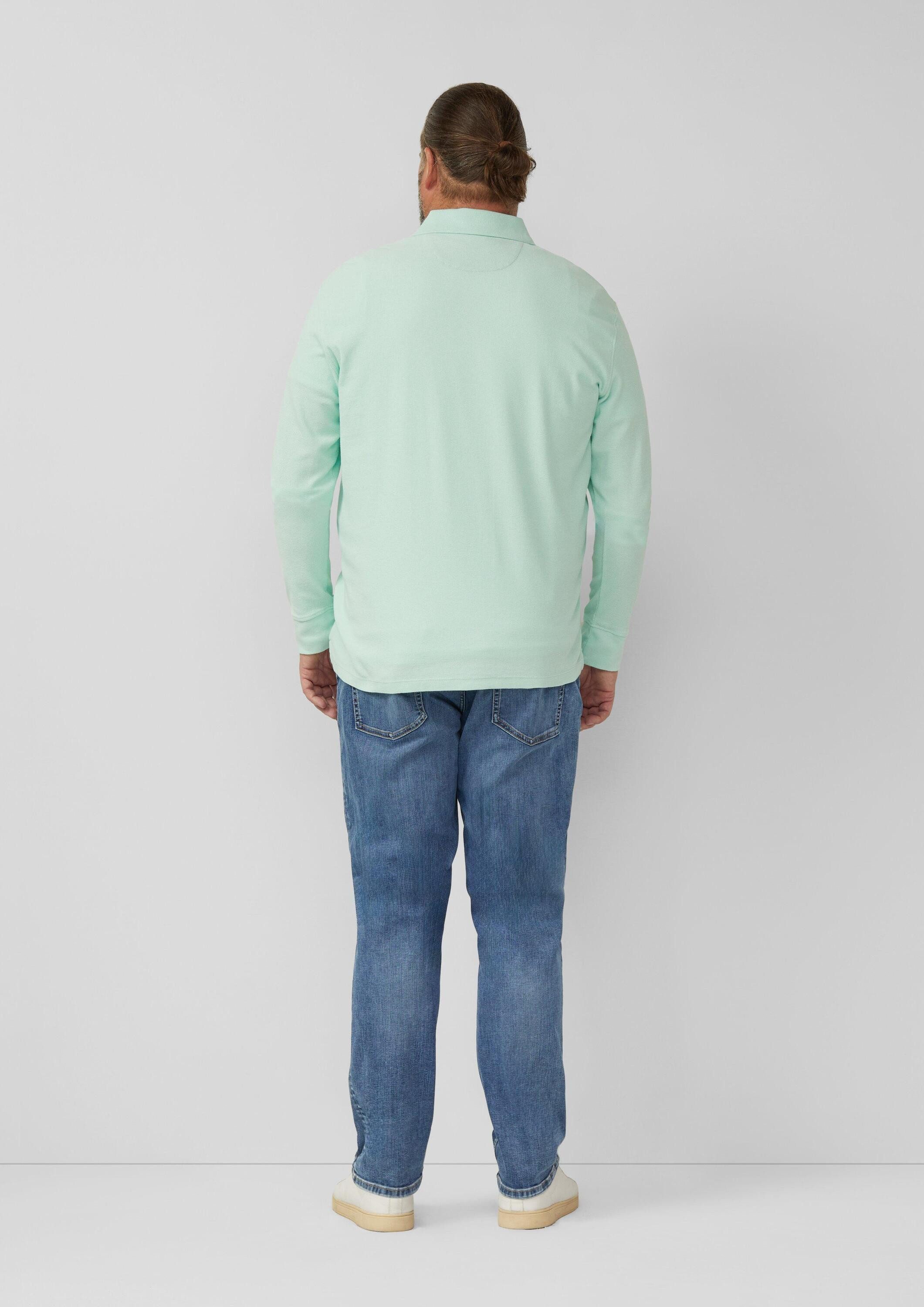 s.Oliver Langarmshirt Polo-Shirt Langarm-Poloshirt mit Waffelstruktur und Logo-Patch