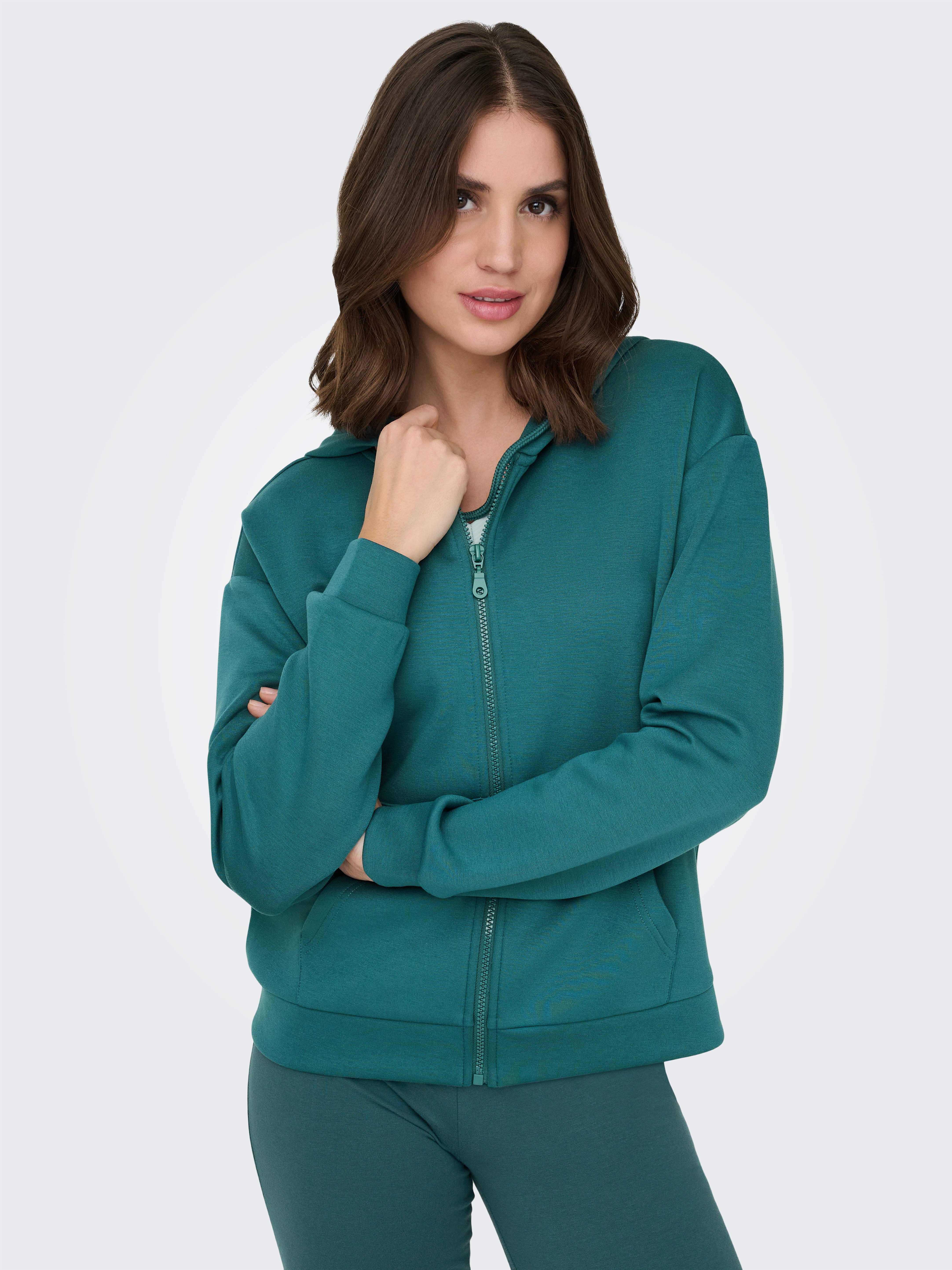 ONLY Play Kapuzensweatshirt ONPLOUNGE LIFE HOOD FZ LS SWT NOOS aus Polyester, Viskose und Elasthan, Regular Fit, mit Reißverschluss