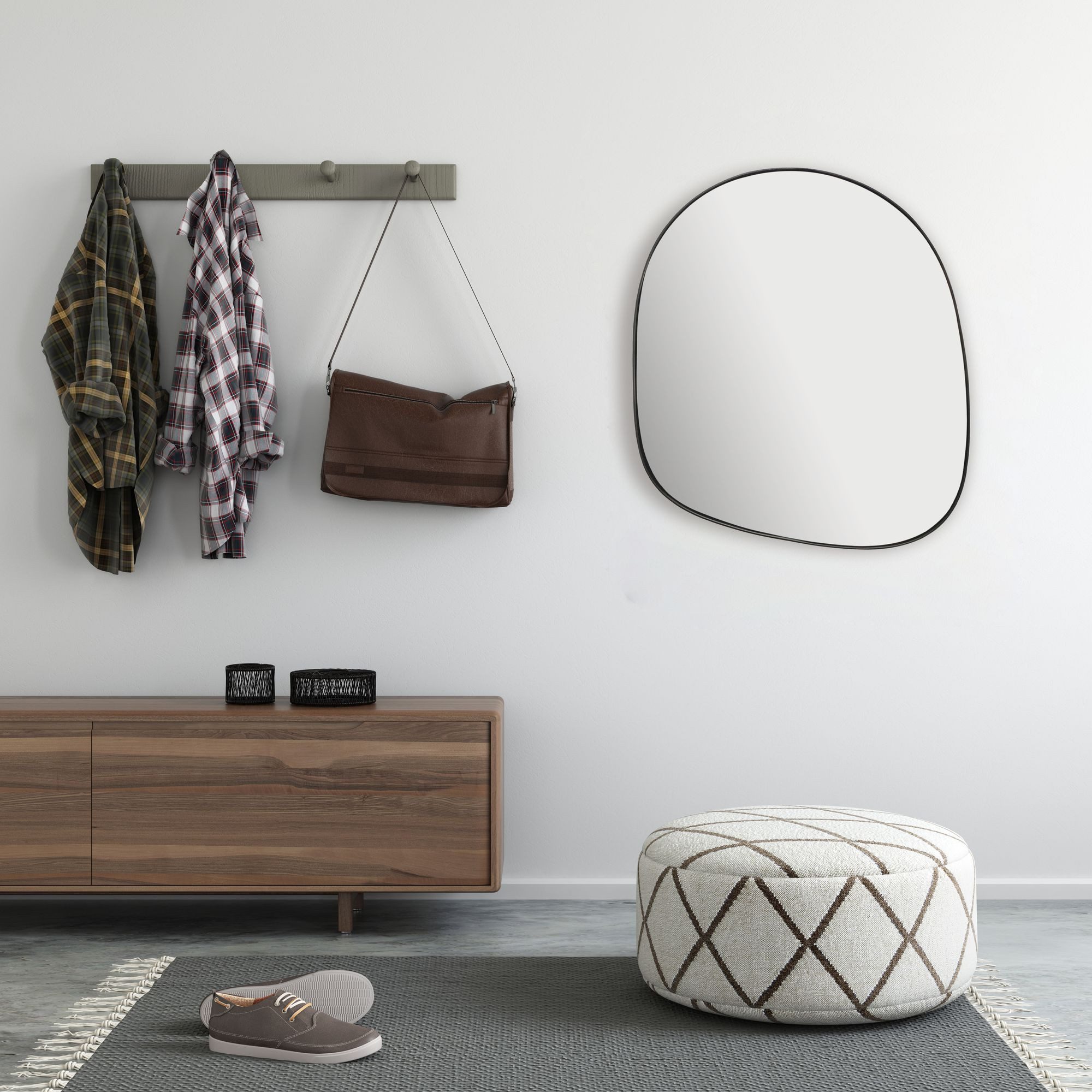FINEBUY Wandspiegel Design organische Form 53x60cm moderner Spiegel FB102152 (Dekospiegel Wand Unförmig, Asymmetrisch 53x60 cm), Flurspiegel Garderobenspiegel, Hängespiegel Modern