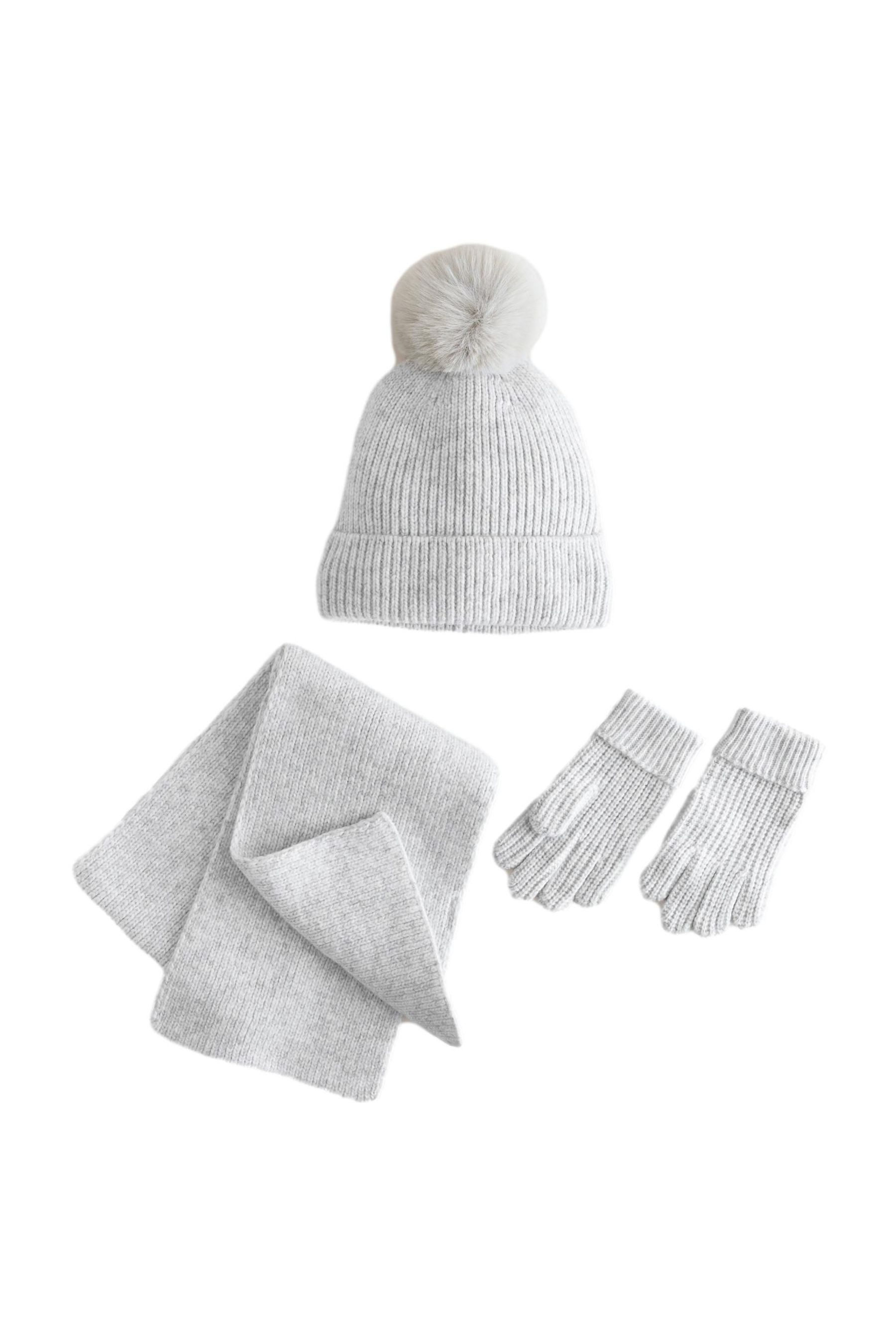 Next Beanie Set mit Zopfmuster-Beanie, Schal und Handschuhen (3-St)