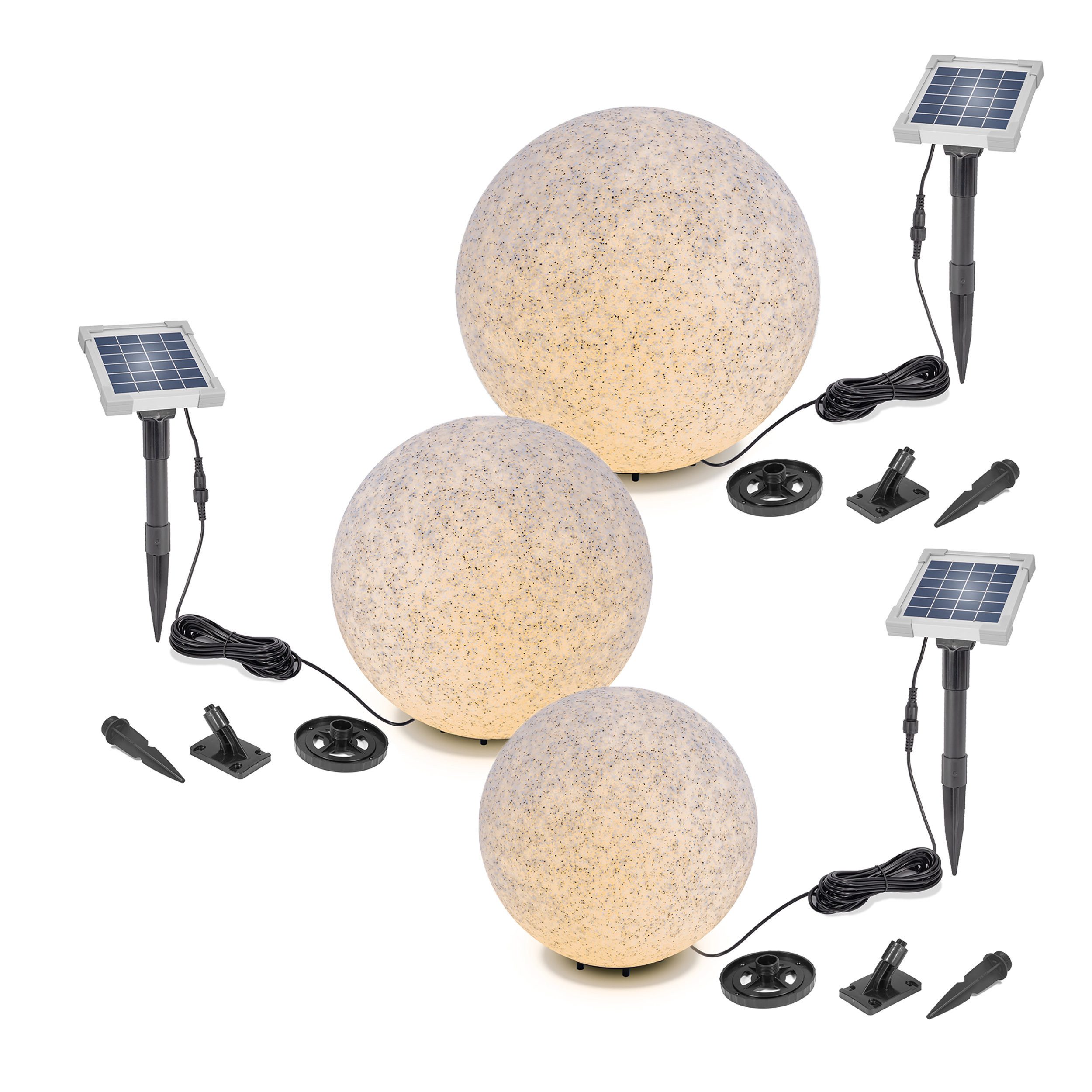 esotec LED Gartenleuchte Solar Stein-Leuchtkugeln ext. Solarmodul Ø30+40+50cm multicolor 106120, LED fest integriert