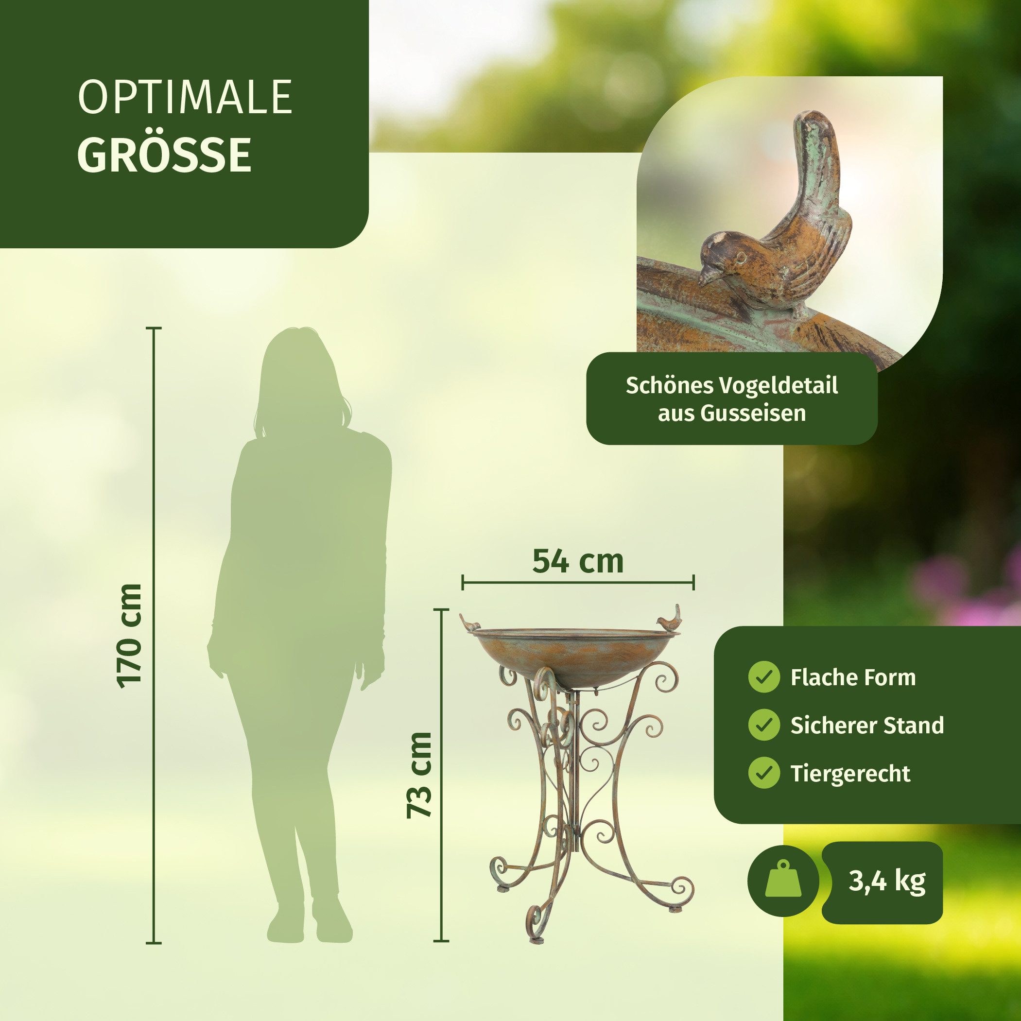 Moritz Vogeltränke Vogelbad XL stehend antik grün