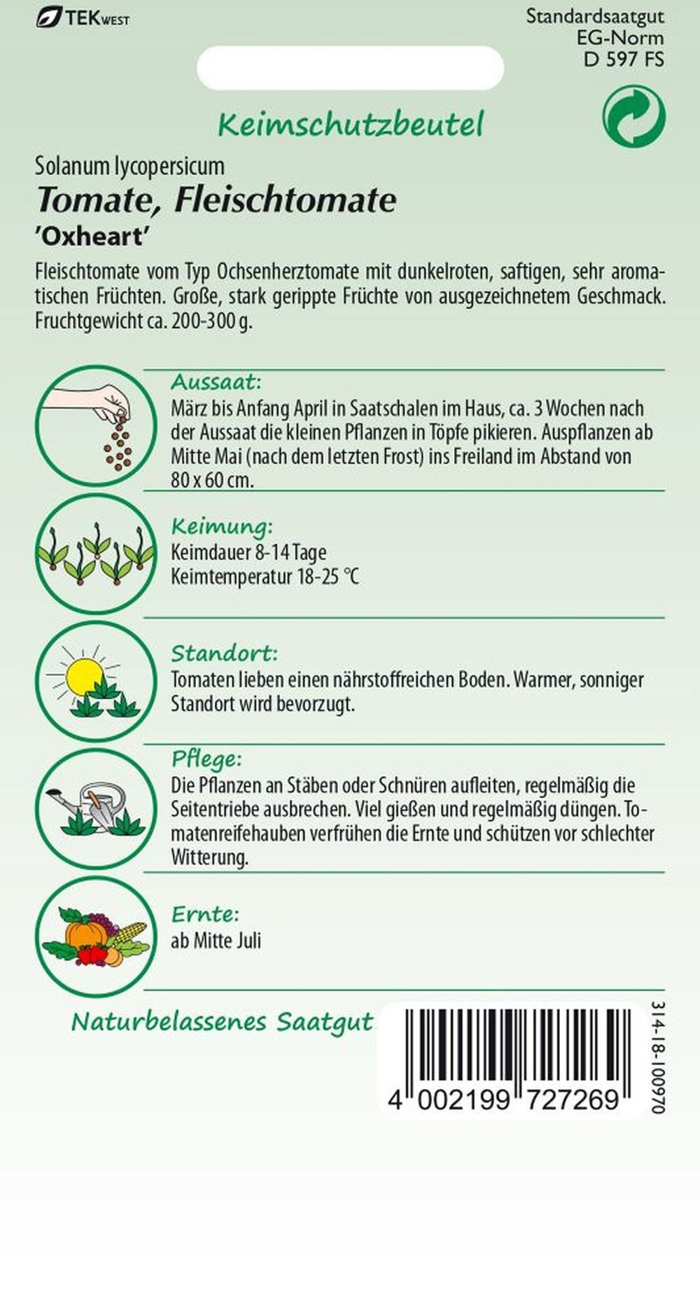 SAMEN PFANN Gemüsesamen Fleischtomate, Oxheart (Typ Ochsenherz) - Saatgut Tomaten Samen, Solanum lycopersicum