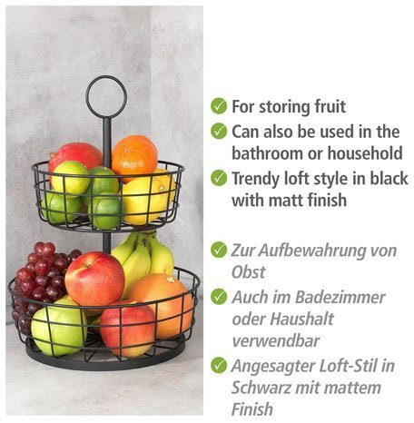WENKO Etagere Multi-Korb-EtagÃ¨re, Metall, moderne Gemüse- und Obstschale mit Griff, 2-stöckiger Obstkorb