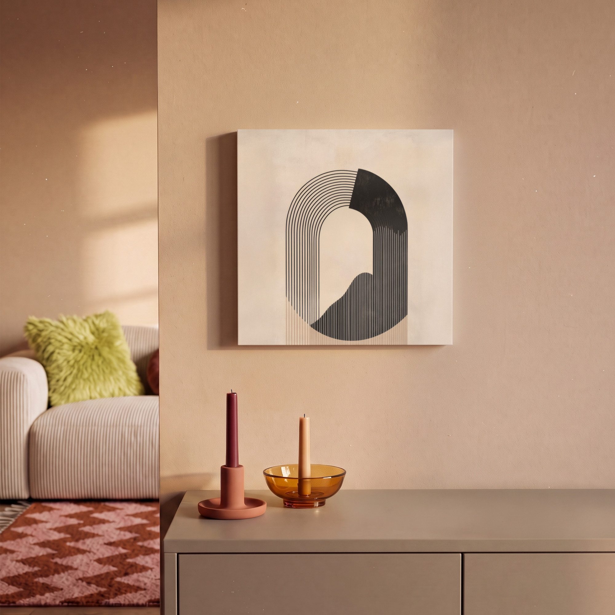 OneMillionCanvasses® Leinwandbild Grafisches geschwungenes Muster - Beige, Fotodruck (1 St), Leinwand Canvas Wandbild, Wanddekoration 20x30 cm – Bild 2 von 5