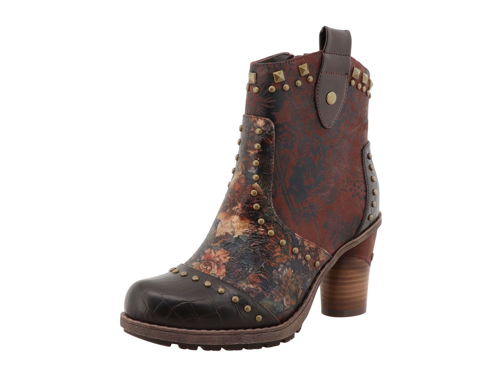 Mustang Shoes 15M0162012-mokka-multi Stiefelette Modische Ankle Boots mit floralem Muster und Nieten