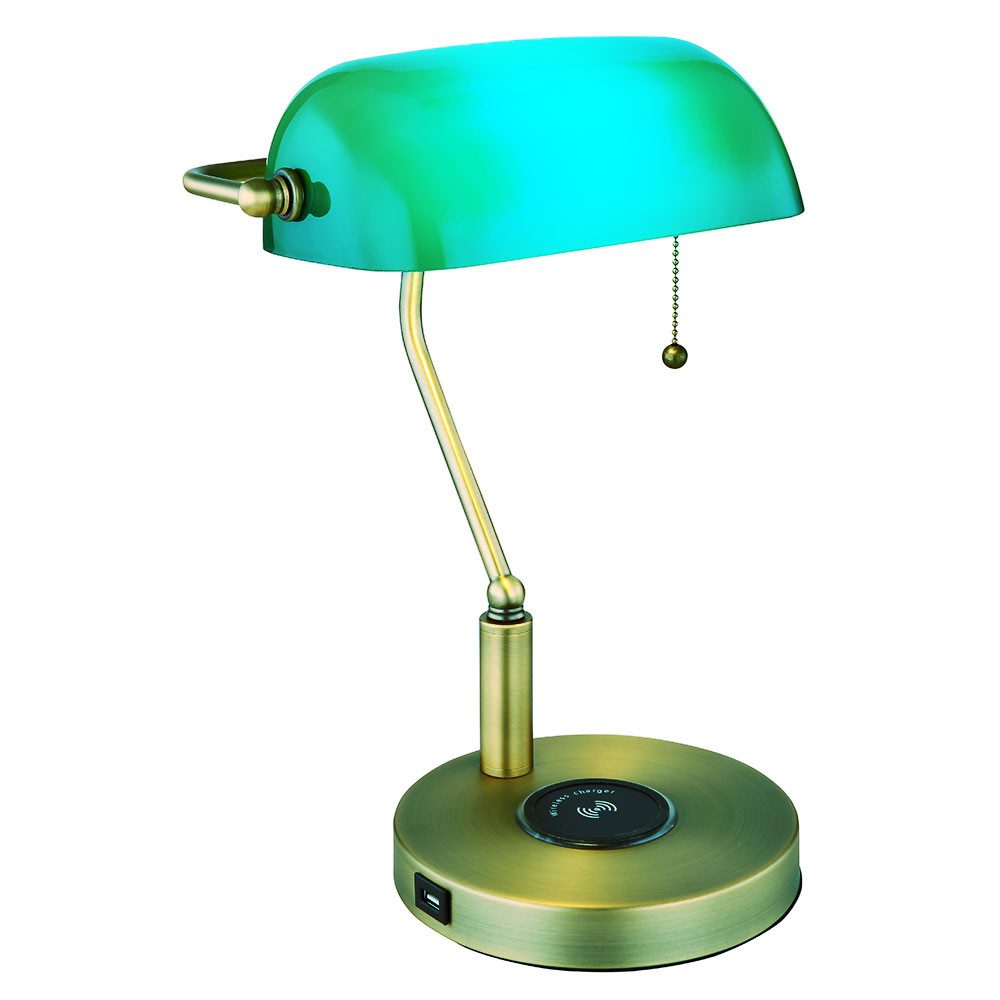 GLOBO LIGHTING LED Tischleuchte, Leuchtmittel inklusive, Warmweiß, Farbwechsel, Tischlampe Bankerlampe Tischleuchte RGB LED kabelloses Laden USB