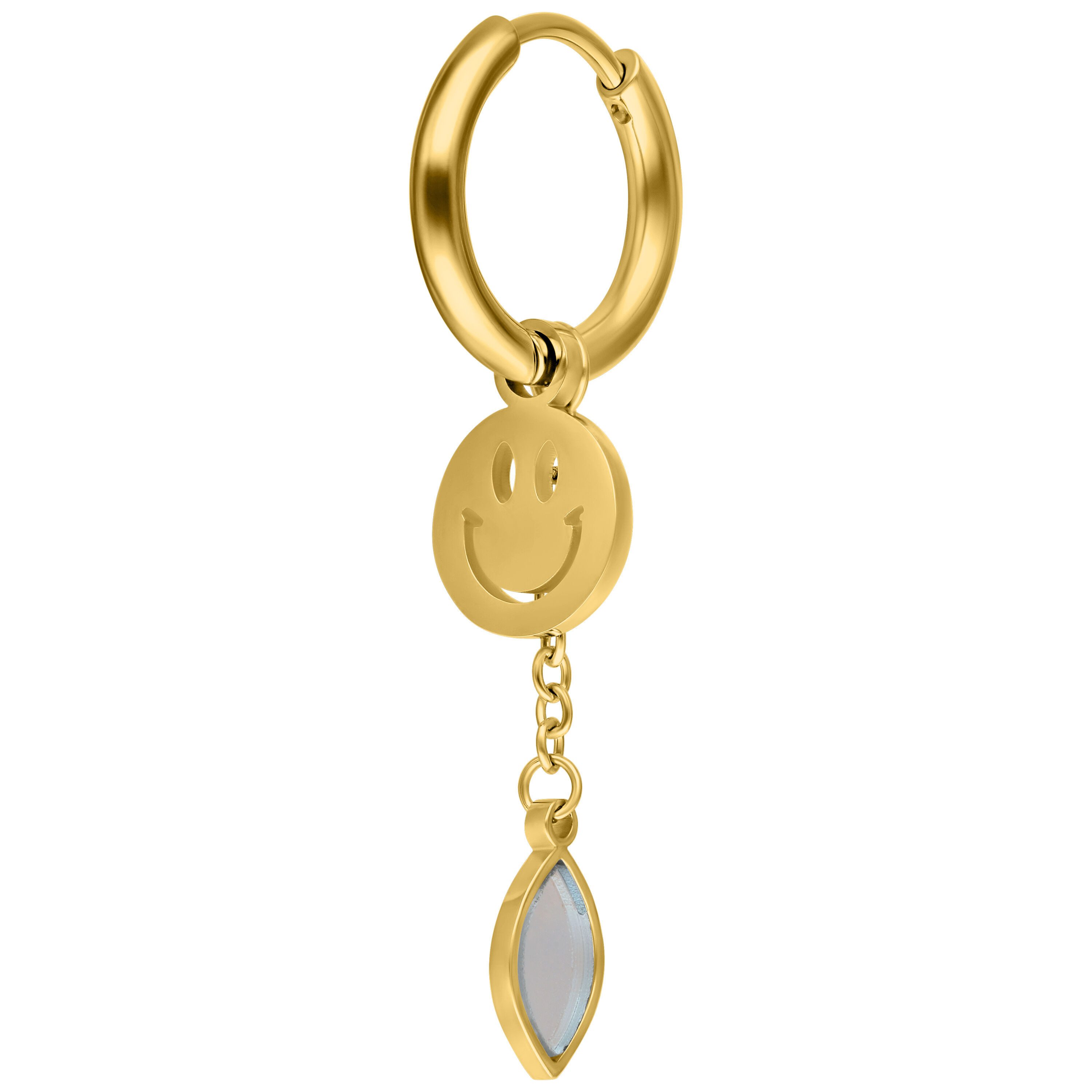 Wildcat Paar Ohrhänger Mini Smiley with Radiant Hanger Hoops Pair - Gold, Chirurgenstahl 316L - wasserfest, langlebig, hautverträglich – Bild 4 von 5