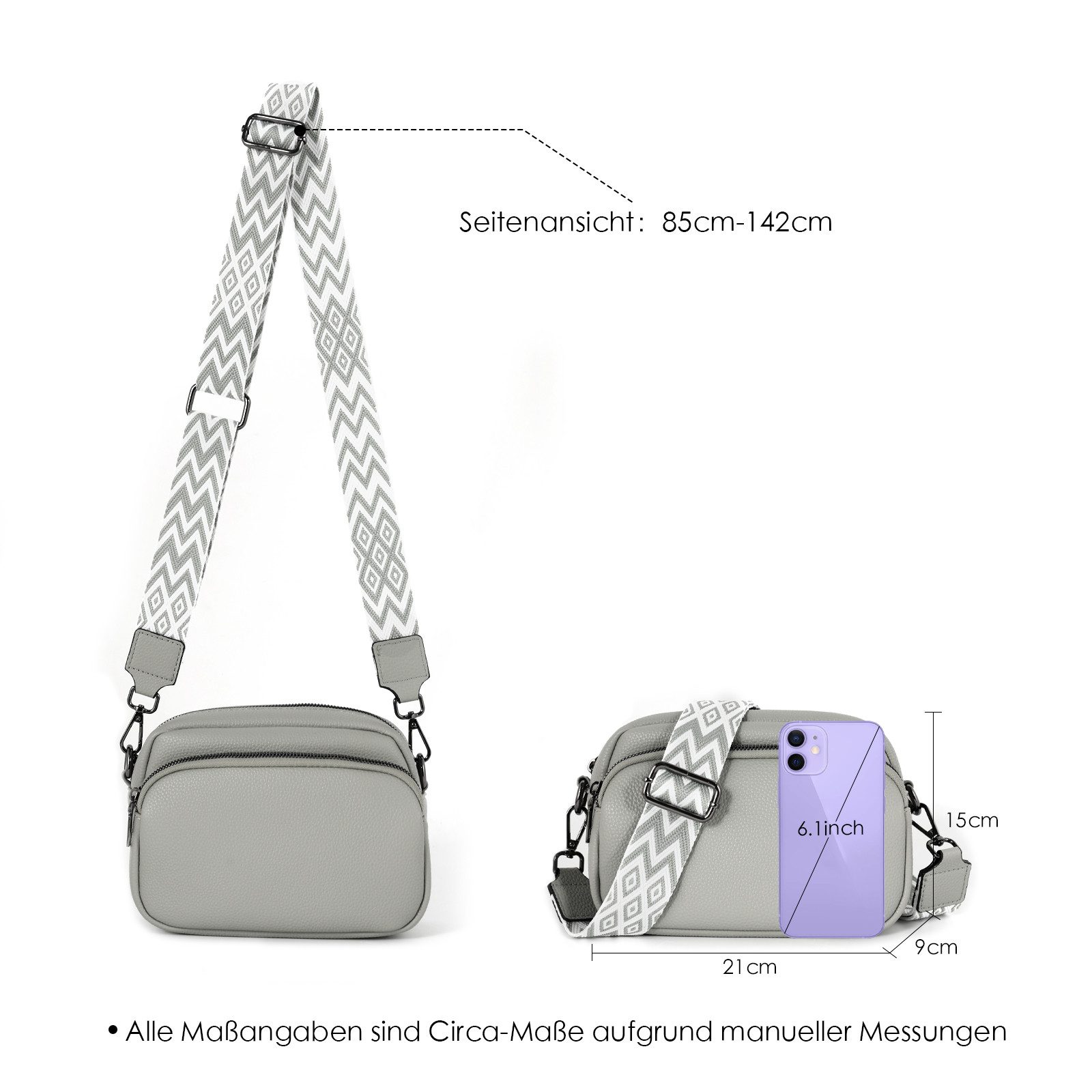 TAN.TOMI Umhängetasche Damen Handy Umhängetasche Kunstleder Crossbody Bag Damen (mit 3 fächern Handtasche mit Verstellbar Abnehmbar Schultergurt), Handytasche zum Umhängen, Moderne Handtasche Damen