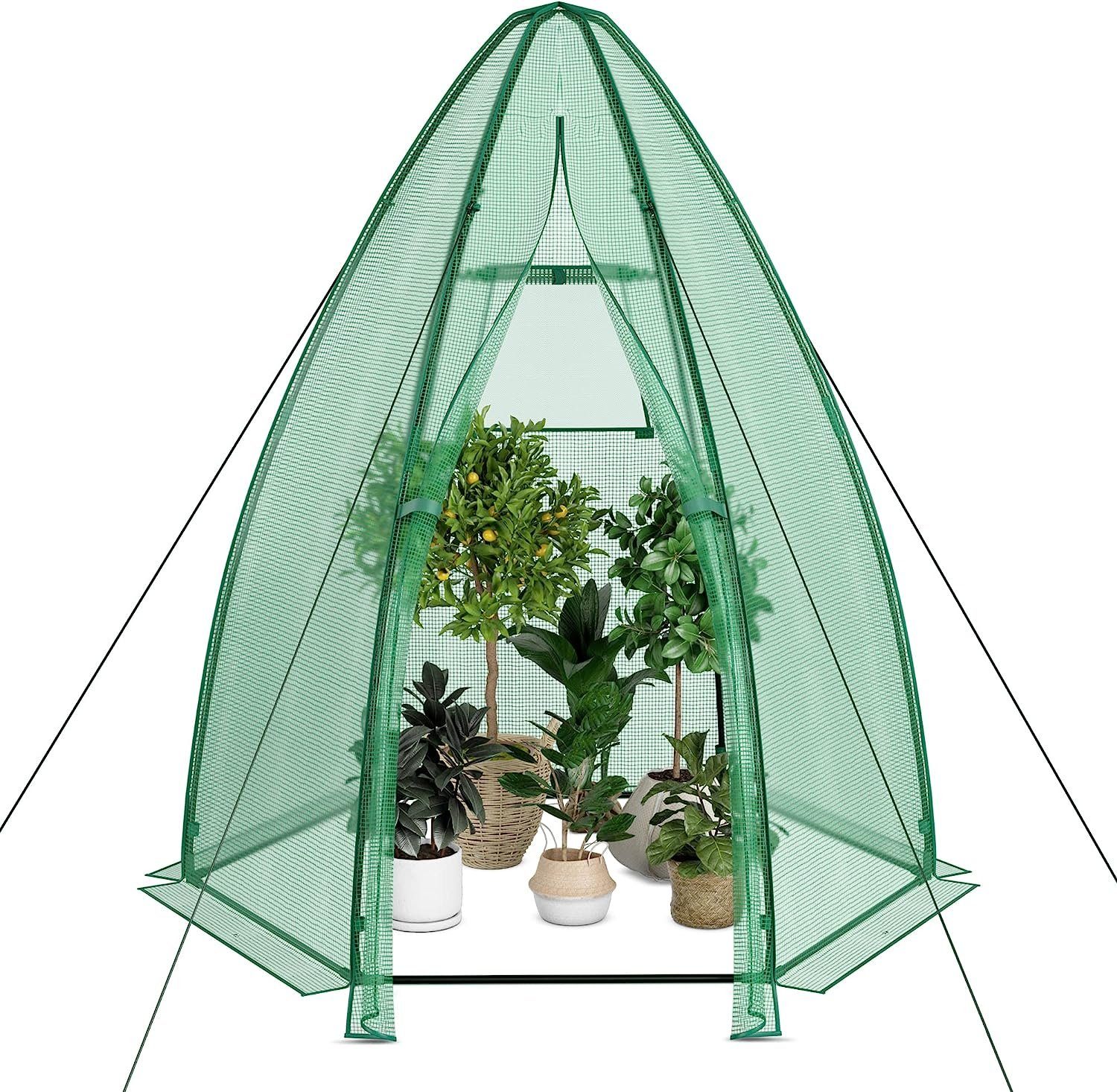 KOMFOTTEU Gewächshaus Gewächshauszelt, mit Metallrahmen & PE-Abdeckung, 198,5 x 98 x 215 cm grün | Rabatt: 42%