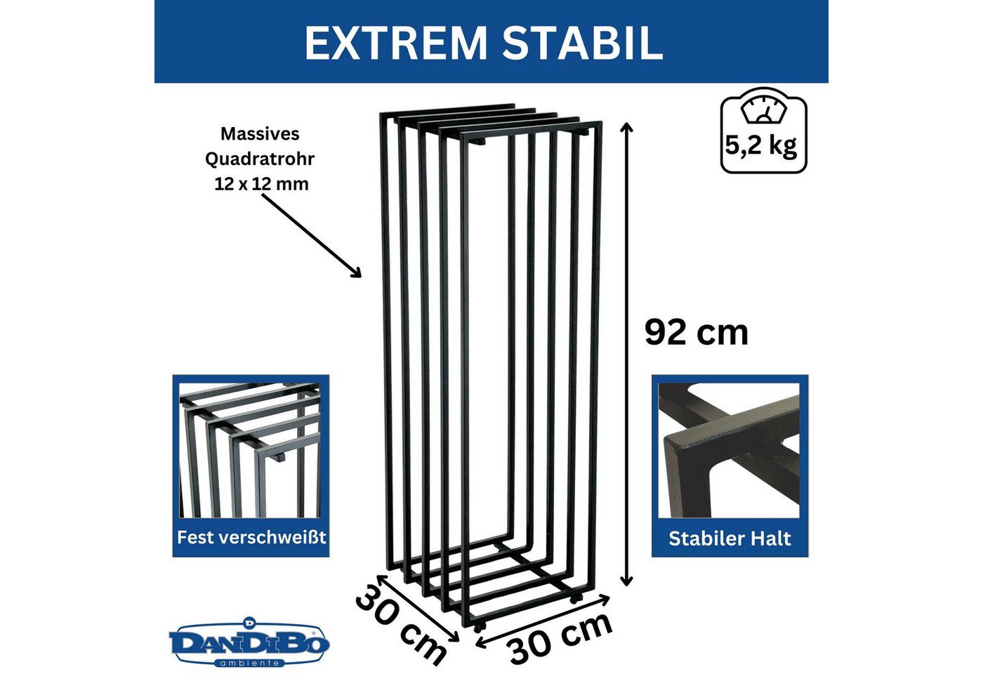 Thumbnail - DanDiBo Blumenständer Metall Schwarz Eckig 96609 Pflanzenständer Beistelltisch Modern Design, Innen Draußen Lamellen Bei...