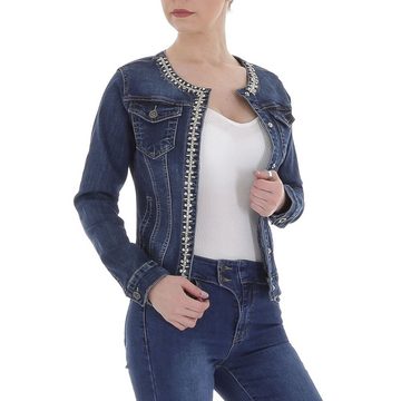 Ital-Design Jeansjacke Damen Freizeit Strass Stretch Jeansjacke in Blau