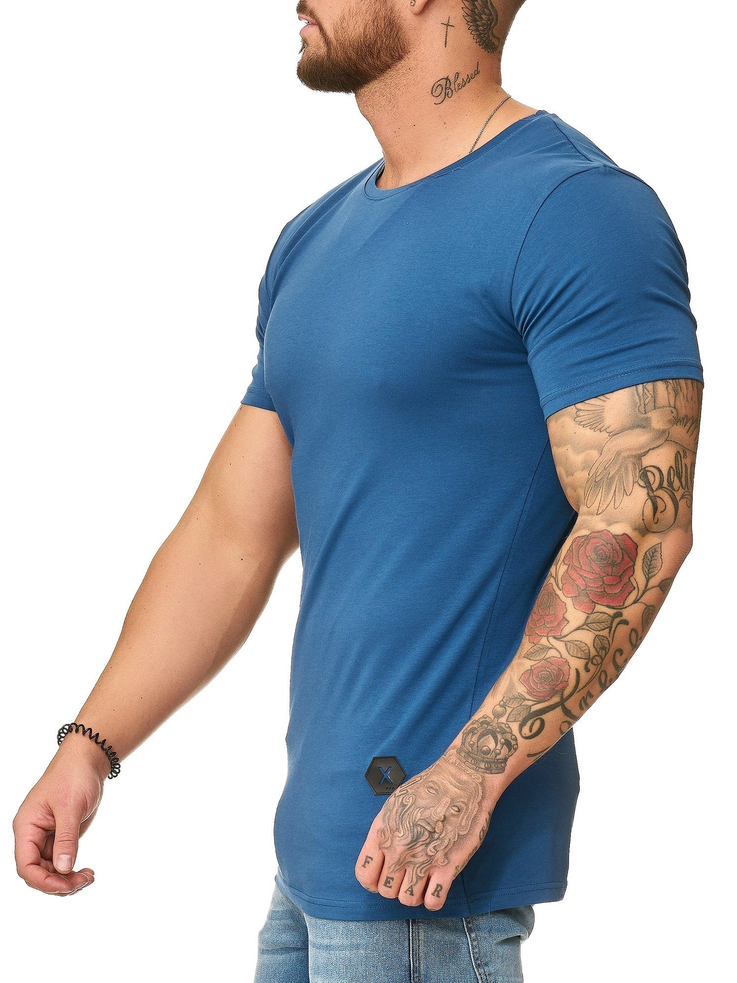 Casual Tee, Fitness Polo (Shirt 1-tlg) Kurzarmshirt Freizeit T-Shirt Blau OneRedox 1307C
