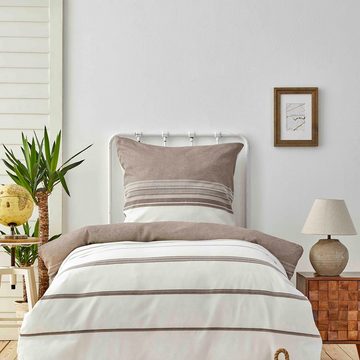 Bett-Set, Karaca Home Braun Dobby Woven Duvet Cover Set 135x200 cm + 80x80 cm, Karaca Home