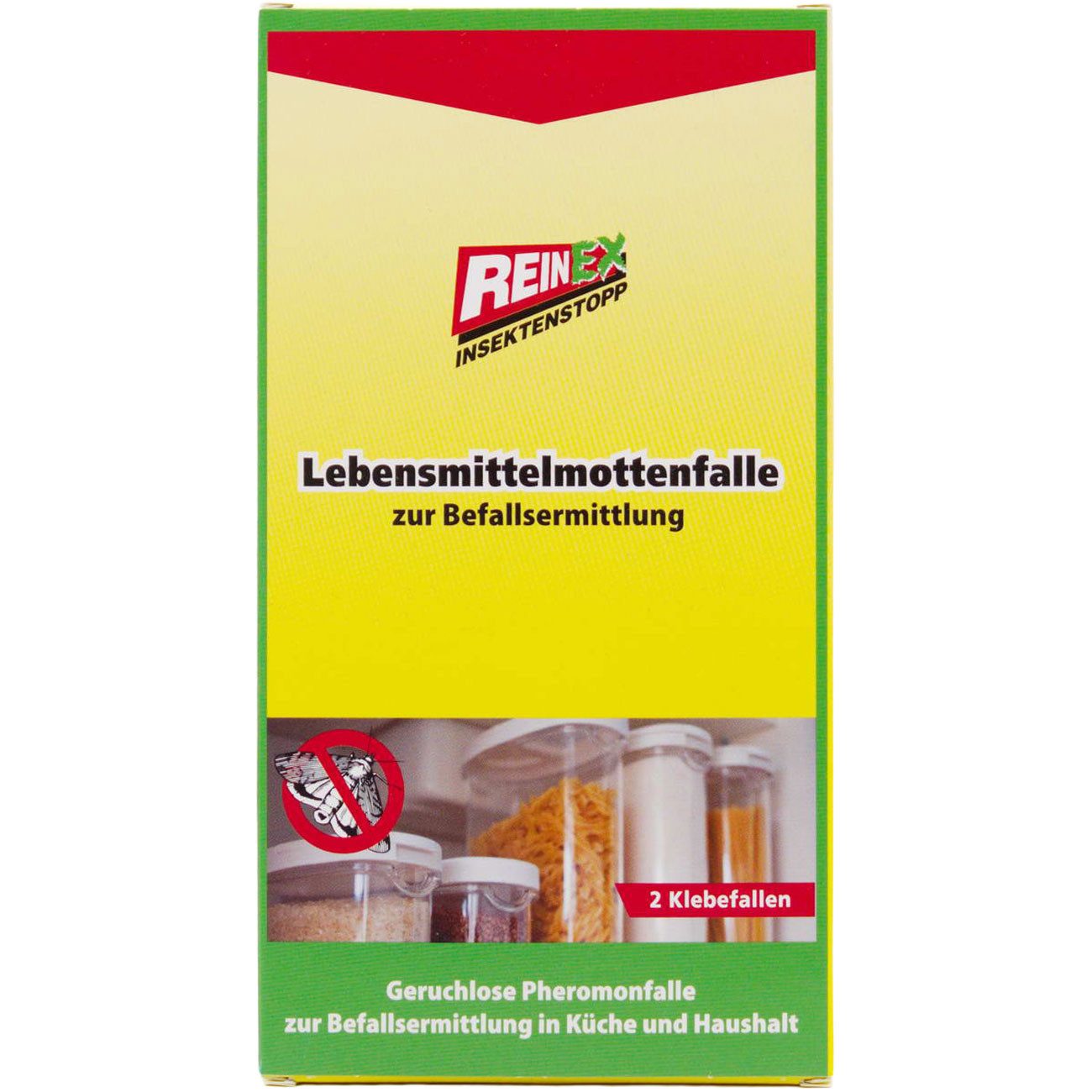 Reinex Klebefalle Lebensmittelmottenfalle 2er Pack Klebefalle Motten mit Lockstoff, reines Monitoring zur Befallserkennung & Befallseindämmung