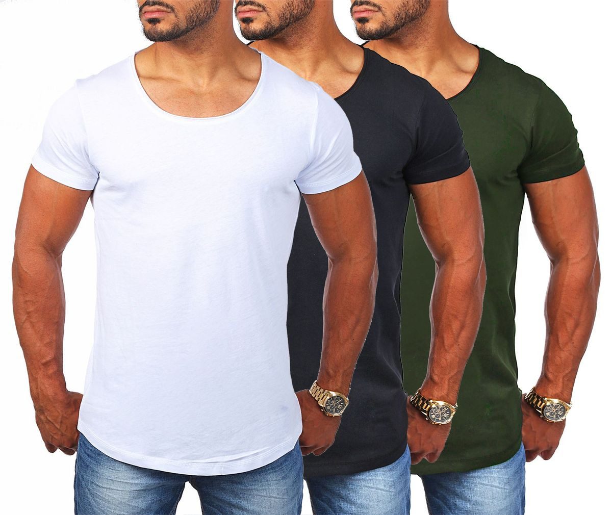 Young & Rich T-Shirt Herren Uni Basic rundhals Ausschnitt vintage Look Unterziehshirt 1702 Rundhalsauschnitt unifarben kurzarm slim fit