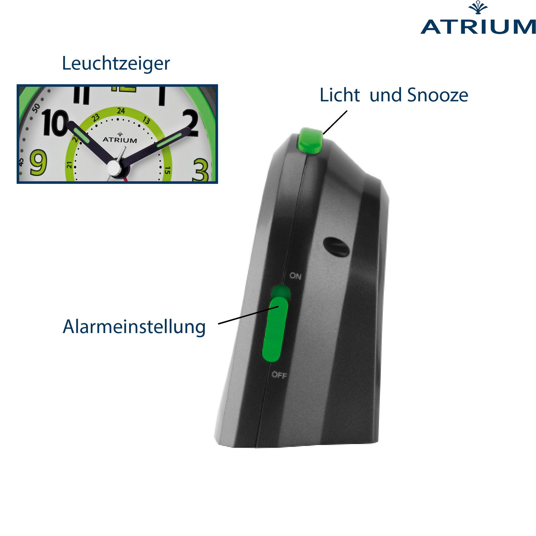 Atrium Kinderwecker A921 Quarzwecker mit fließender Sekunde, Snooze und Licht 10x10 cm – Bild 2 von 5