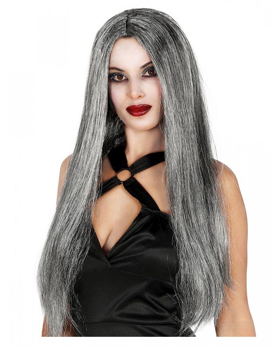 Horror-Shop Kostüm-Perücke Silbergrau-melierte Hexenperücke für Fasching, Got