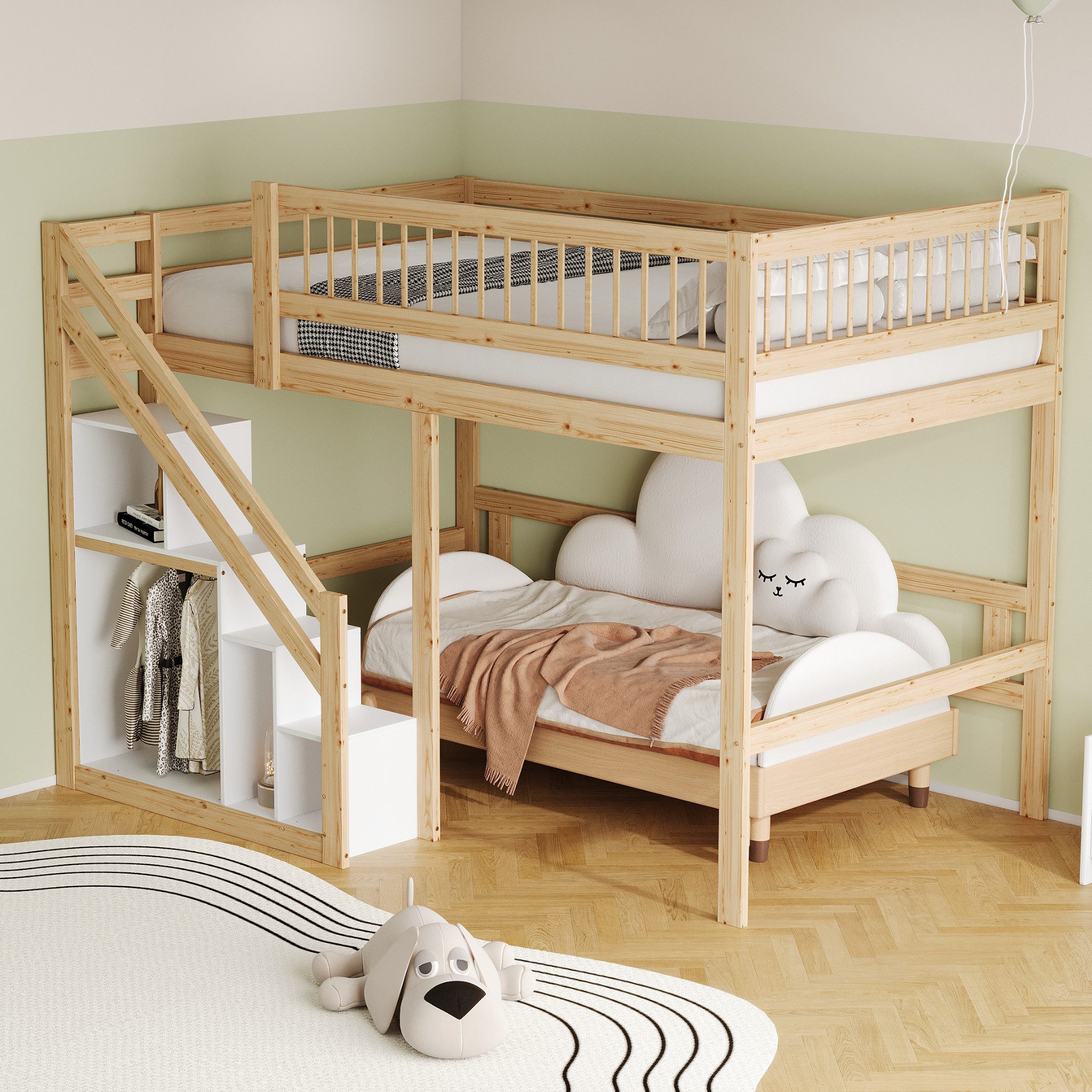 OKWISH Etagenbett Holzbett Kinderbett, Treppe mit günstig online kaufen