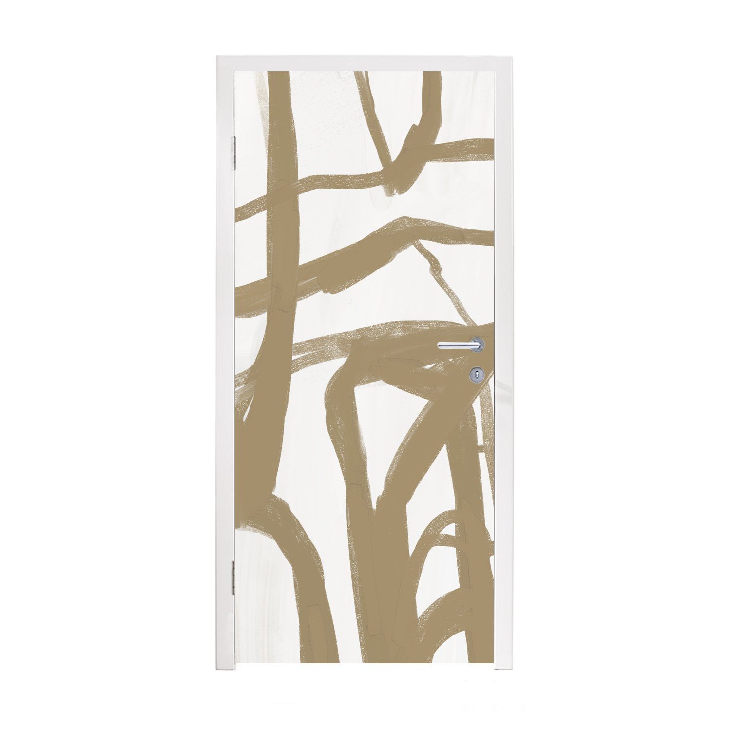 MuchoWow Türtapete Braun - Weiß - Abstrakt, Matt, bedruckt, (1 St), Fototapete für Tür, Türaufkleber, 75x205 cm | Türtapeten