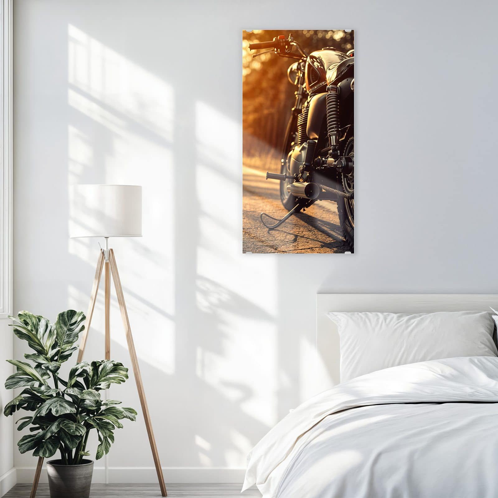 Primedeco Glasbild Wandbild Motorradsonne mit Aufhängung, Fahrzeuge (21 verschiedene Größen, 1 St), Elegante Aufhängung