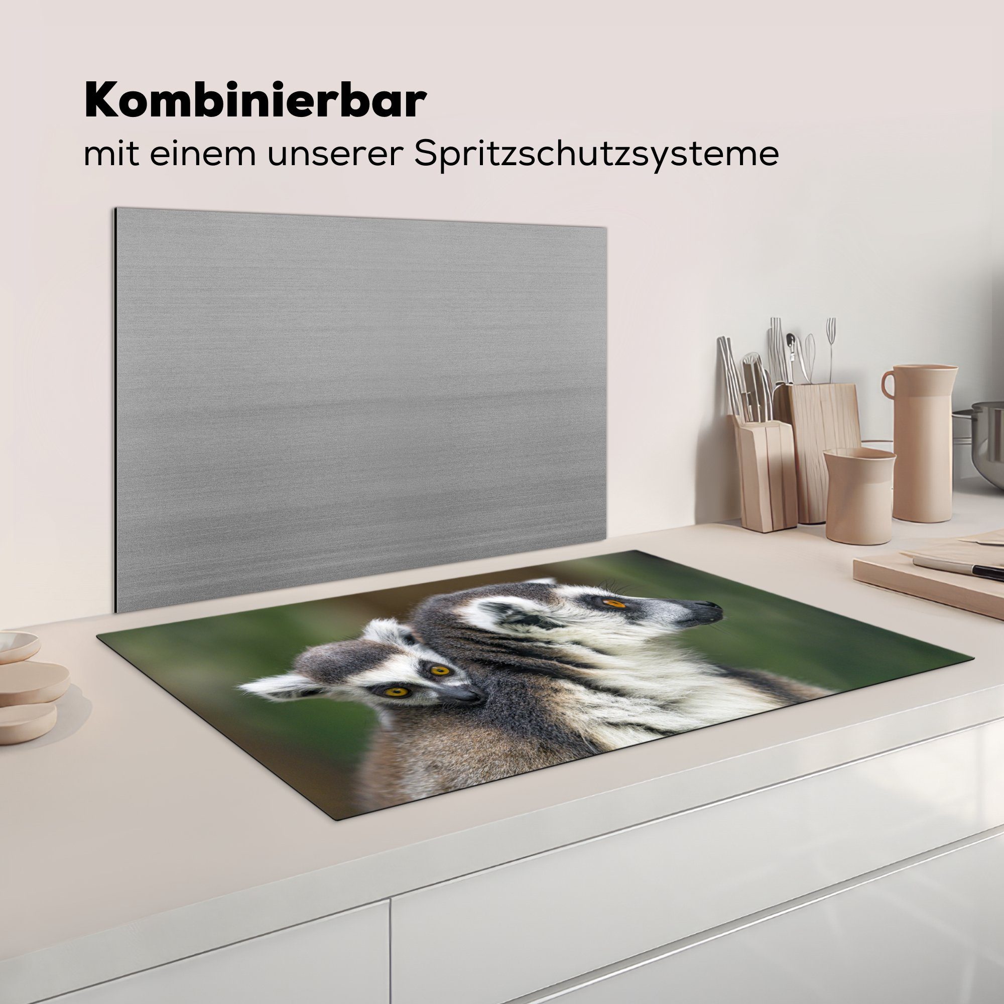Herdblende-/Abdeckplatte Natur, tlg), Vinyl, - Arbeitsplatte küche (1 83x51 - cm, Lemur Ceranfeldabdeckung, Jung MuchoWow für