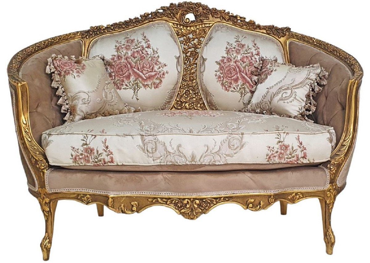 Casa Padrino Sofa Casa Padrino Barock Sofa Braun / Mehrfarbig / Antik Gold - Prunkvolles Wohnzimmer Sofa im Barockstil - Wohnzimmer Möbel im Barockstil - Barock Möbel - Barock Einrichtung