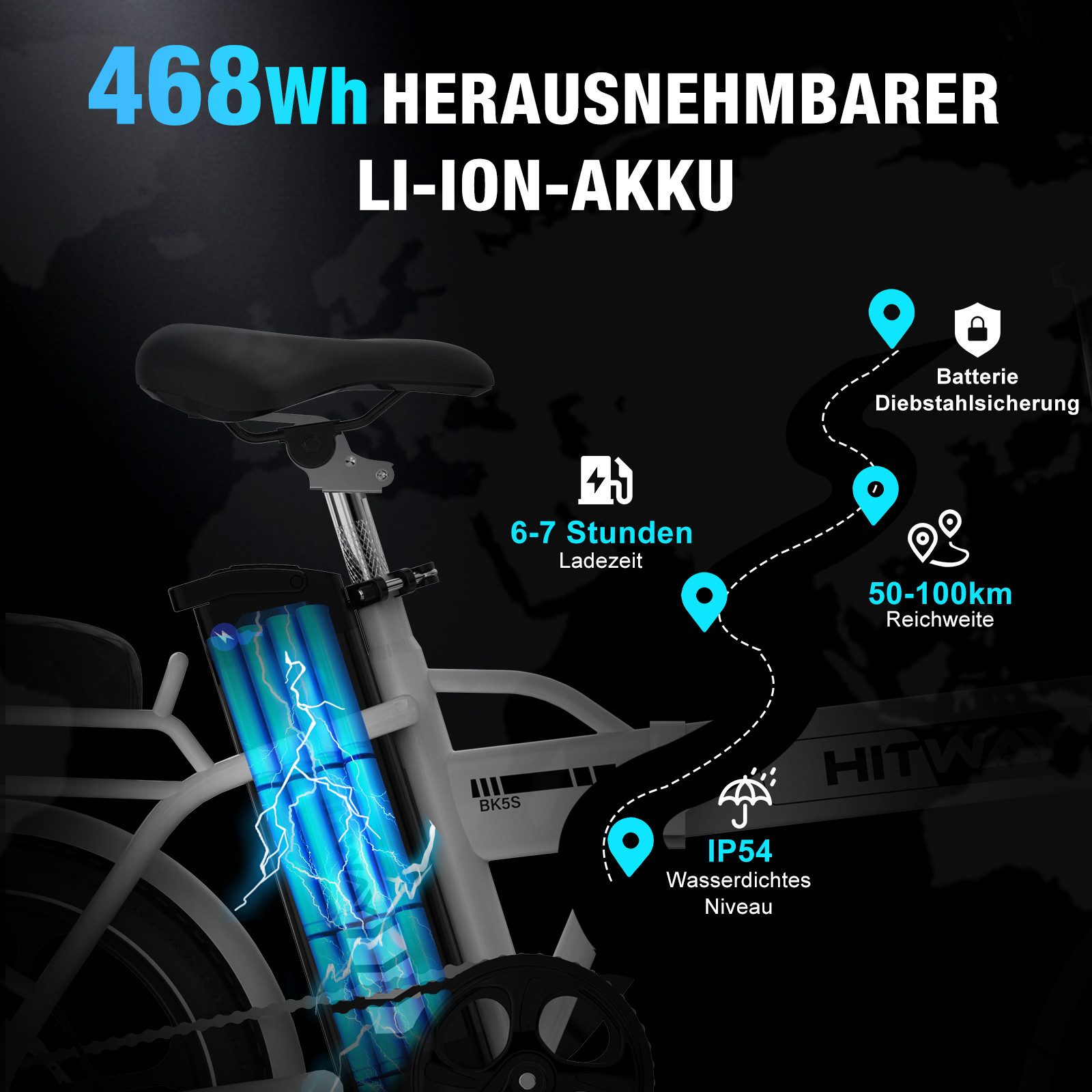 HITWAY E-Bike Faltrad Faltrad 16 Zoll, 13Ah Akku, bis 100 km Elektrofahrrad Pedelec, 1 Gang, Kettenschaltung, Heckmotor, 468 Wh, faltbares Citybike mit App & Gepäckträger
