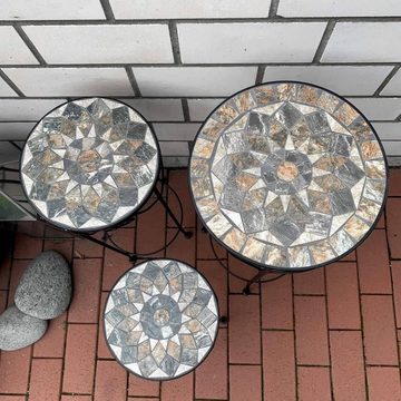 K&L Wall Art Beistelltisch Beistelltisch Mosaik Tisch Blumenhocker Stein Gartentisch Metall (Trio, 3-St), Handarbeit Naturstein Mosaik