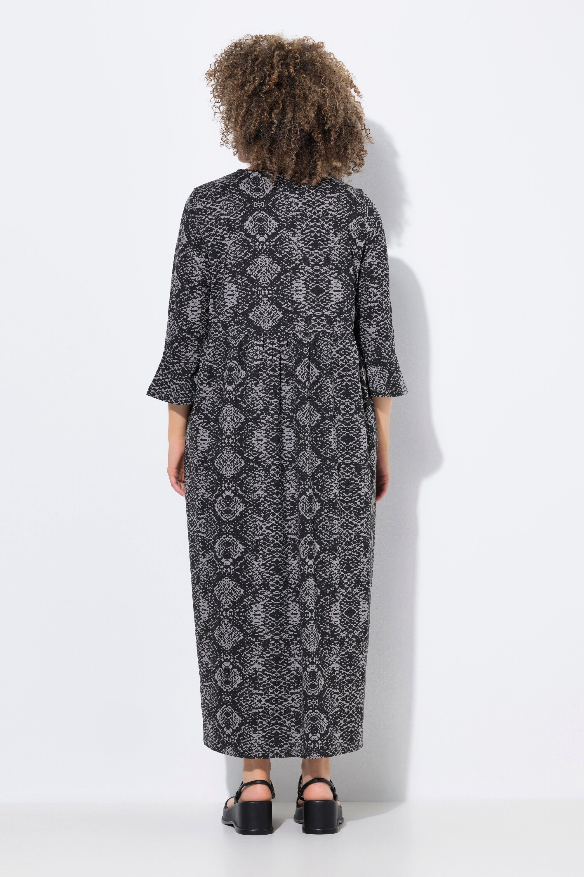 Ulla Popken Jerseykleid Maxi-Jerseykleid Schlangenmuster 3/4-Arm