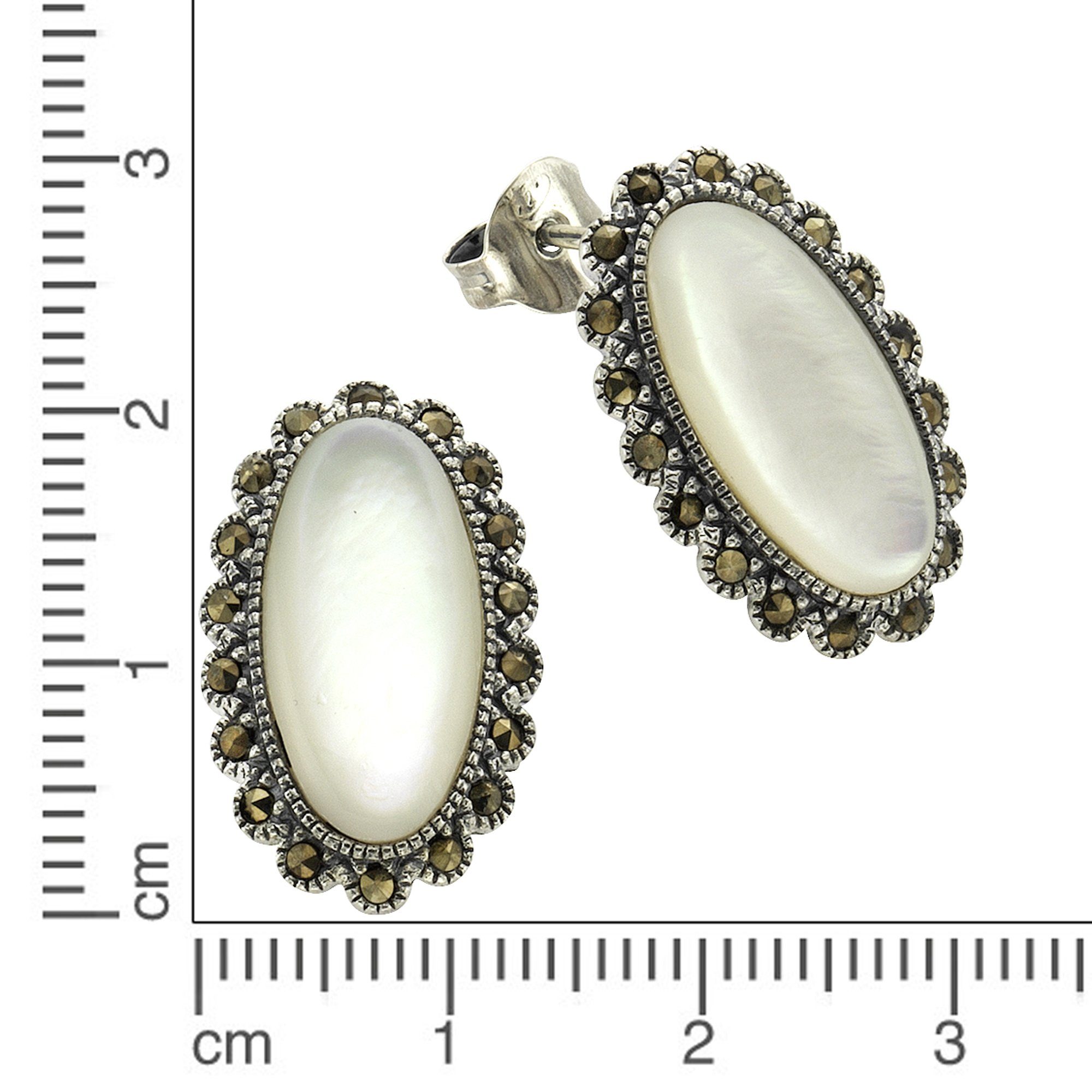 Zeeme Paar Ohrstecker Silber 925 oxydiert mit weißem Perlmutt günstig online kaufen