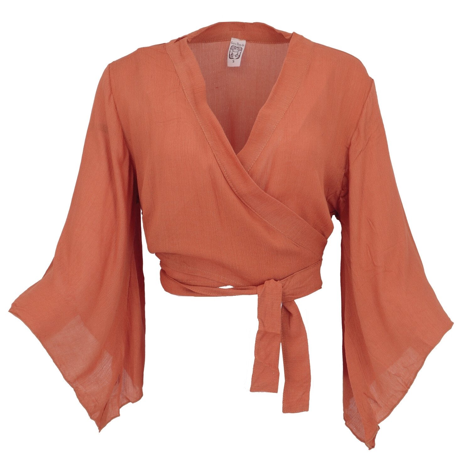 Guru-Shop Longbluse Kurztop, Boho Blusentop, Wickeltop, Wickelbluse.. alternative Bekleidung